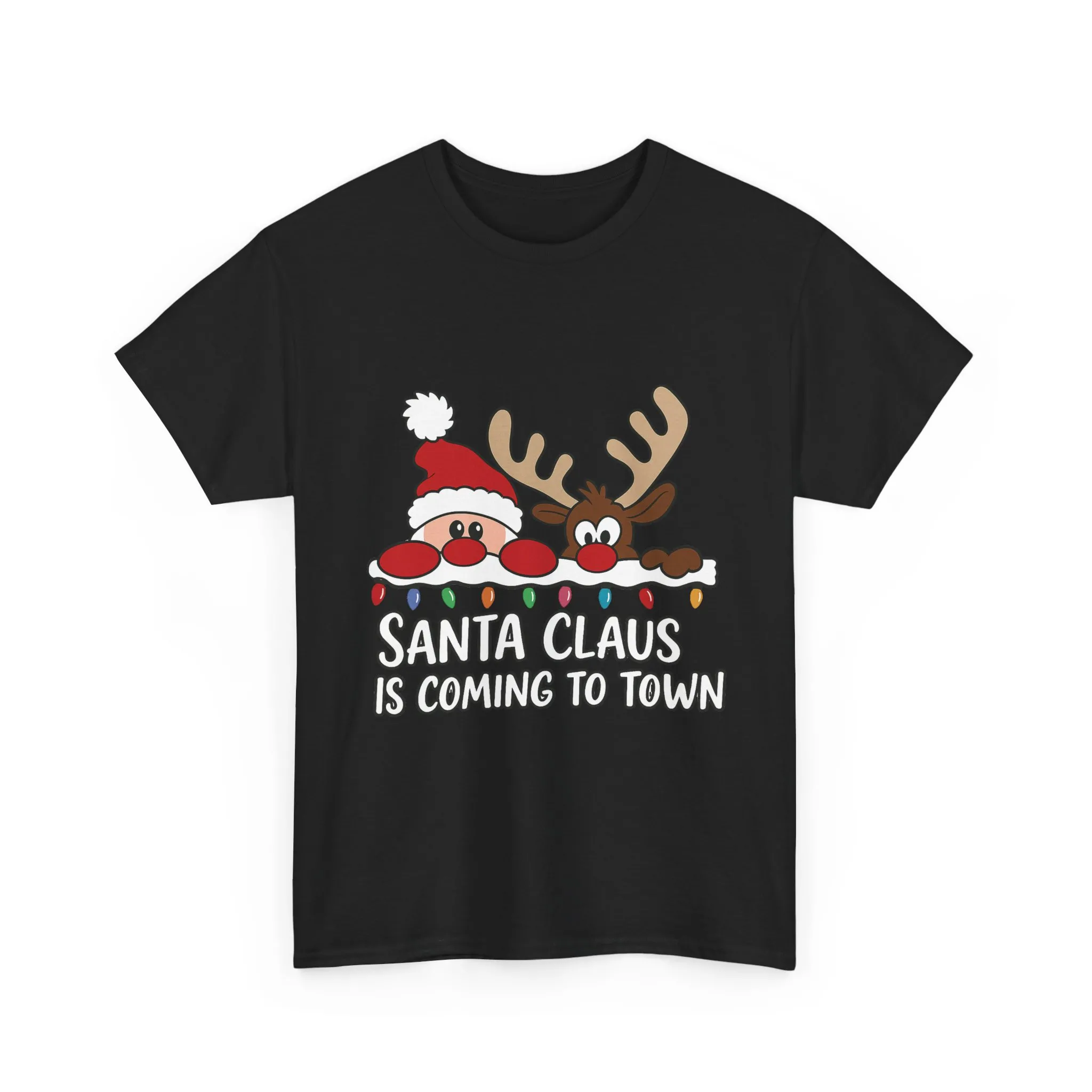 Santa Claus Is Coming to Town Women's Christmas T-Shirt, Cute Santa - Reindeer Holiday Tee - Image 4