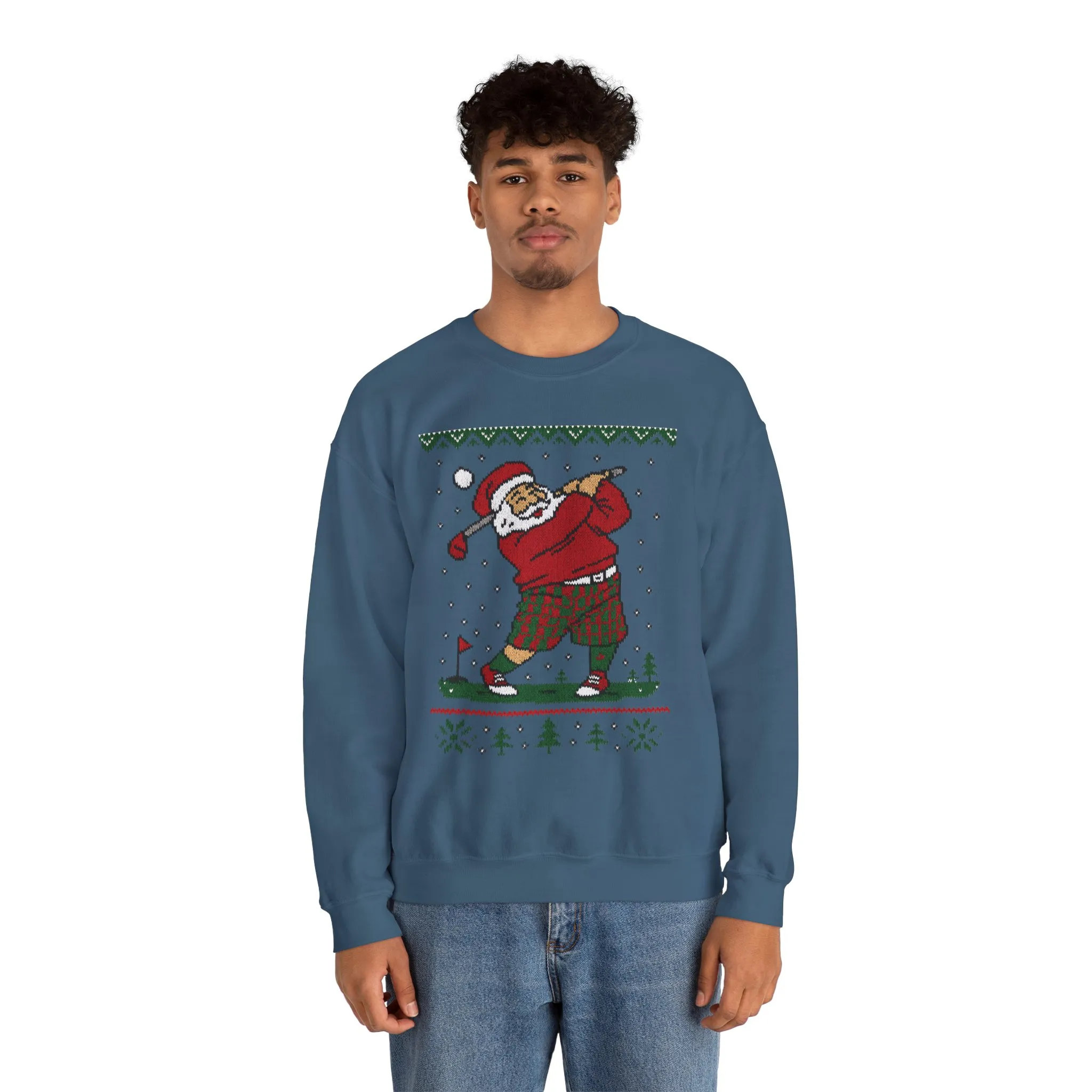 Golfing Santa Christmas Sweatshirt, Funny Golf Lover Holiday Jumper, Ugly Christmas Golf Sweater for Men - Image 17