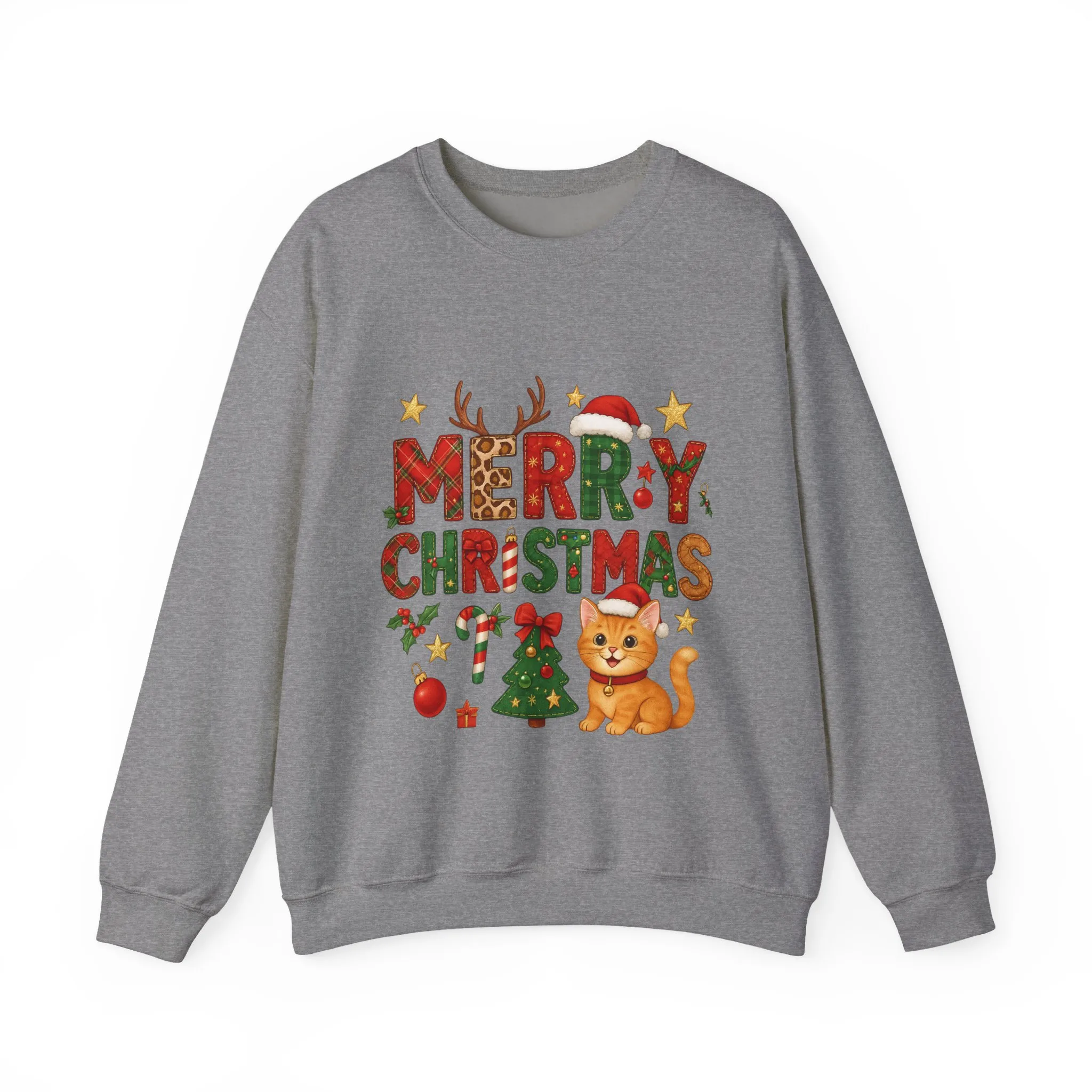 Women's Merry Christmas Cat Sweatshirt, Cozy Holiday Cat Lover Pullover, Women's Heavy Blend™ Crewneck Sweatshirt - Image 4