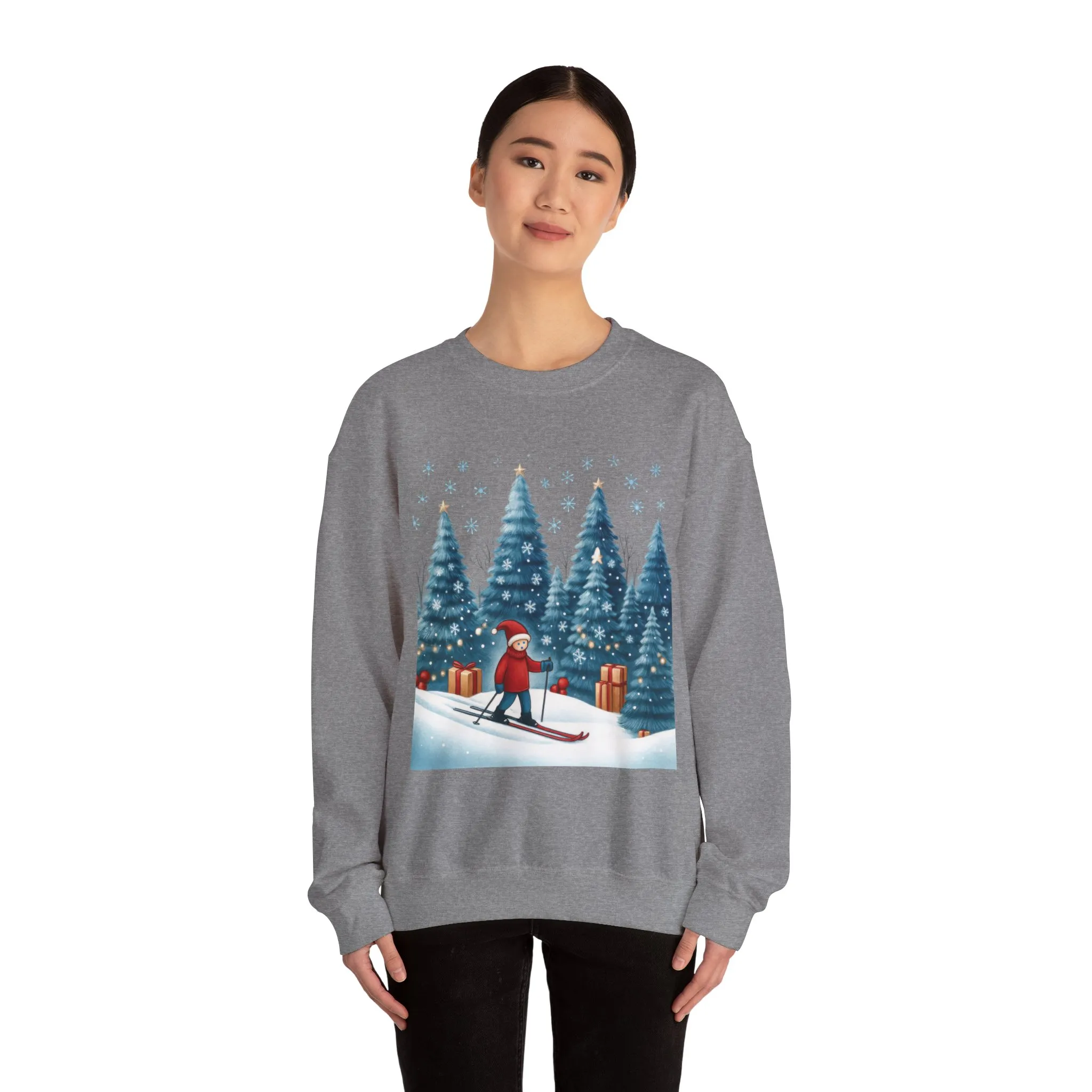 Womens Christmas Skiing Sweatshirt, Cozy Winter Holiday Pullover, Women's Heavy Blend™ Crewneck Sweatshirt - Image 14