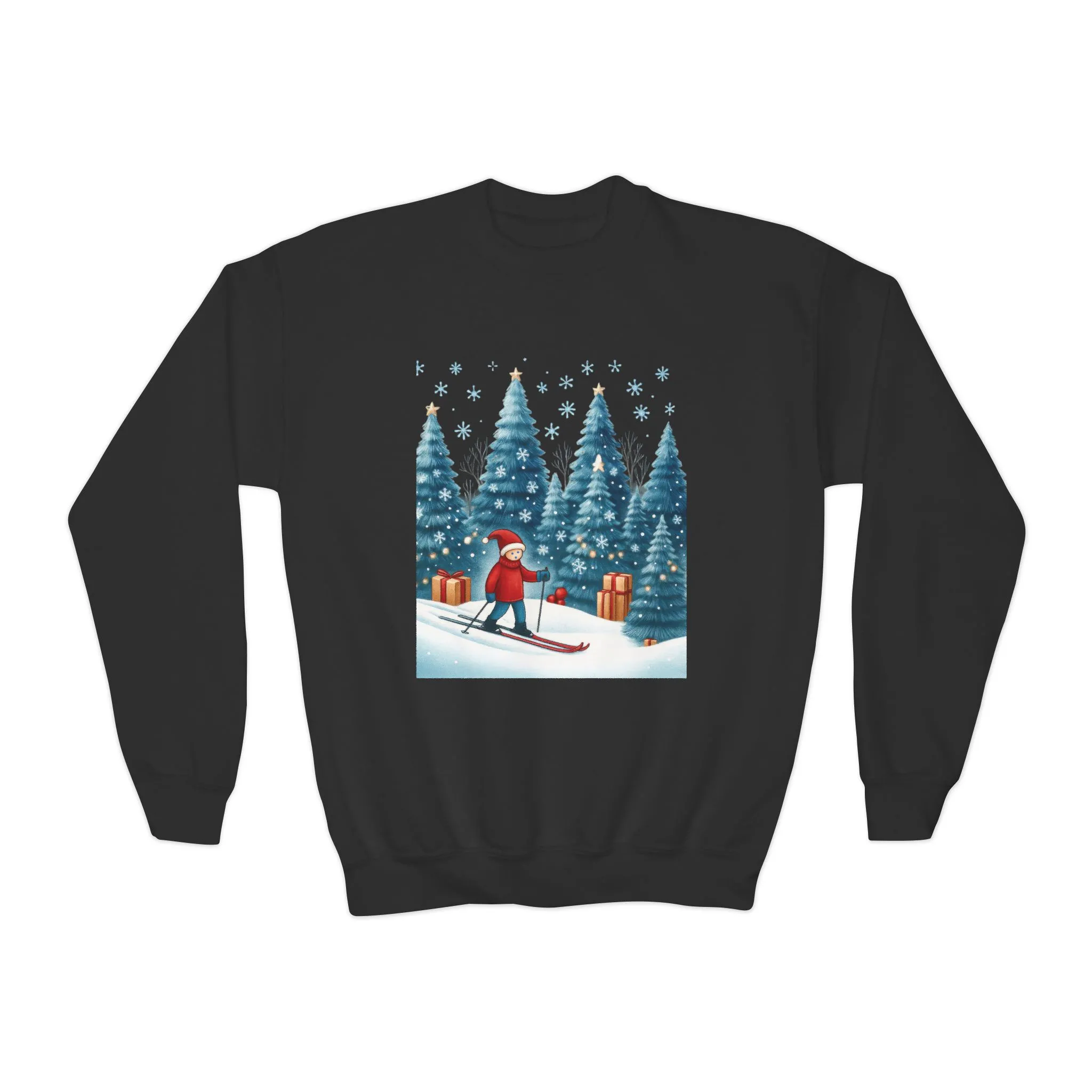 Kids Christmas Skiing Sweatshirt, Cute Holiday Winter Pullover, Youth Crewneck Sweatshirt - Image 3