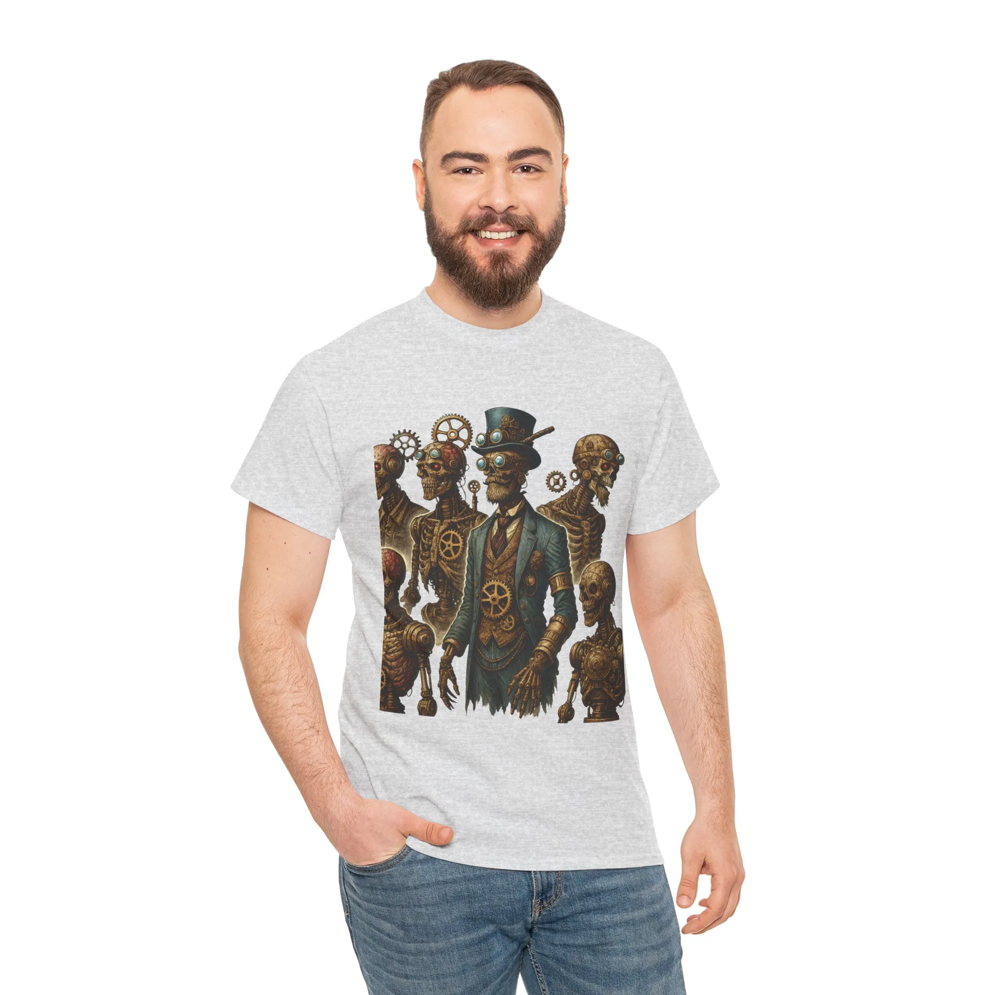 Steampunk Skeleton Gentleman T-Shirt, Vintage Mechanical Robot Skull Design, Gothic Industrial Cyberpunk Tee for Men - Image 5