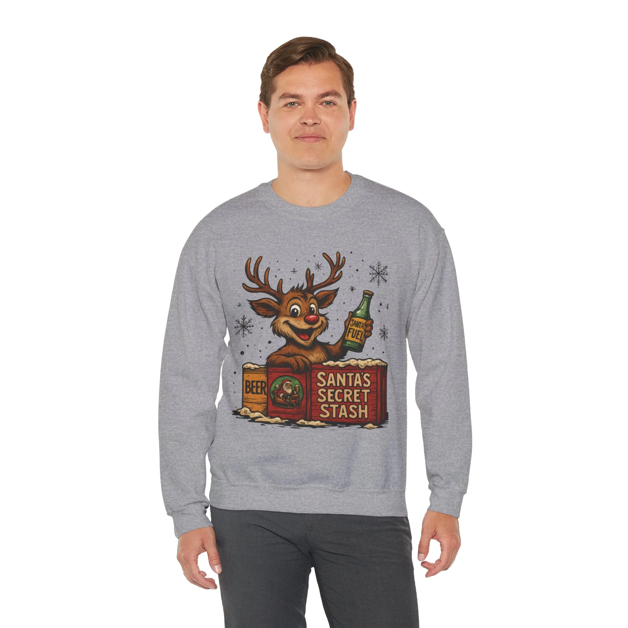 Mens Funny Christmas Sweatshirt, Santa's Secret Stash Reindeer Pullover, Men's Heavy Blend™ Crewneck Sweatshirt - Image 9