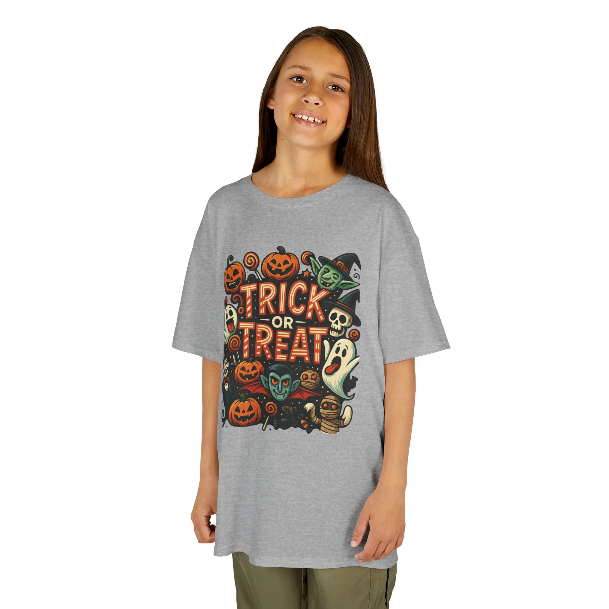 Kids Trick or Treat T-Shirt, Halloween Graphic Tee with Pumpkins, Ghosts & Vampires, Fun Spooky Shirt for Children - Image 8