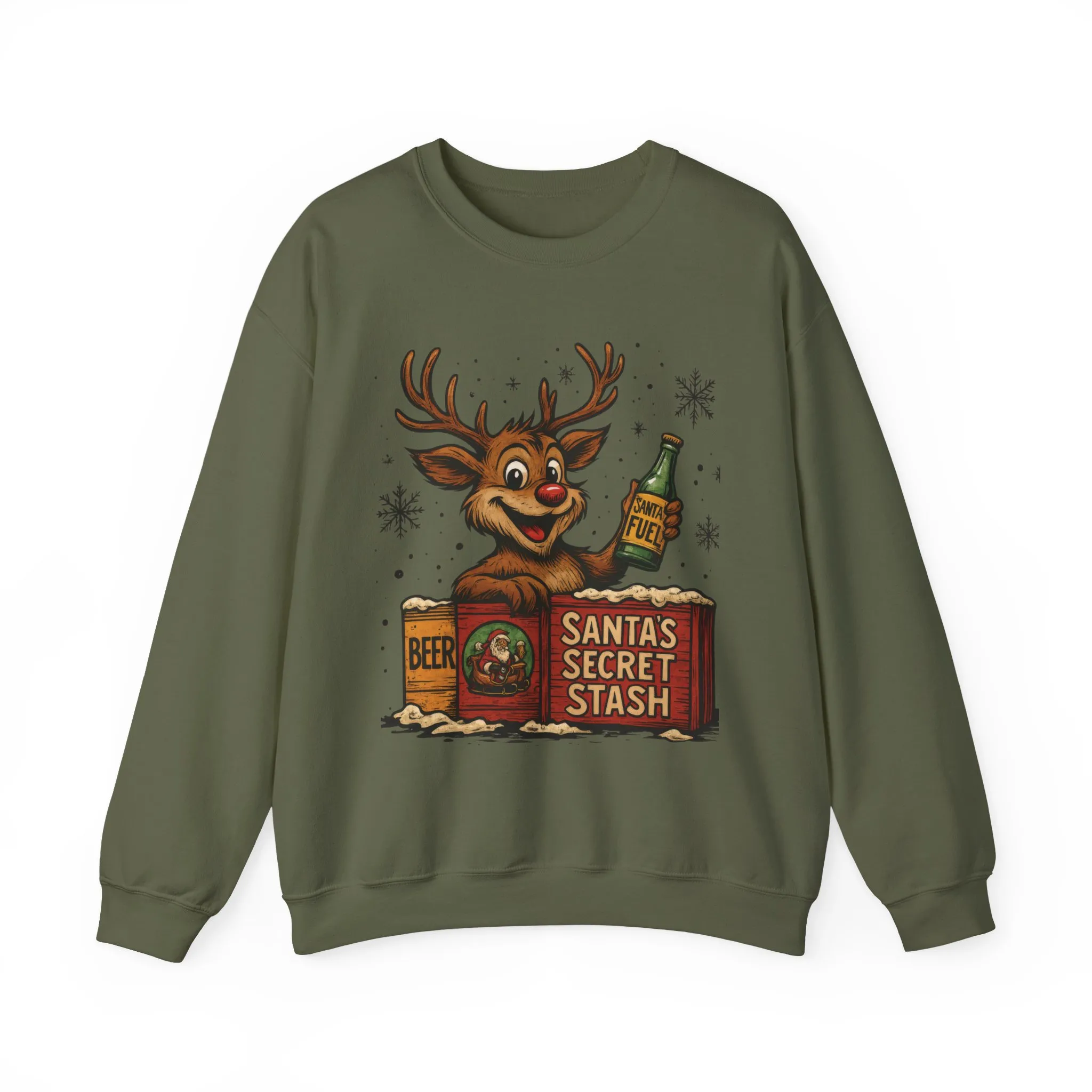 Mens Funny Christmas Sweatshirt, Santa's Secret Stash Reindeer Pullover, Men's Heavy Blend™ Crewneck Sweatshirt - Image 10