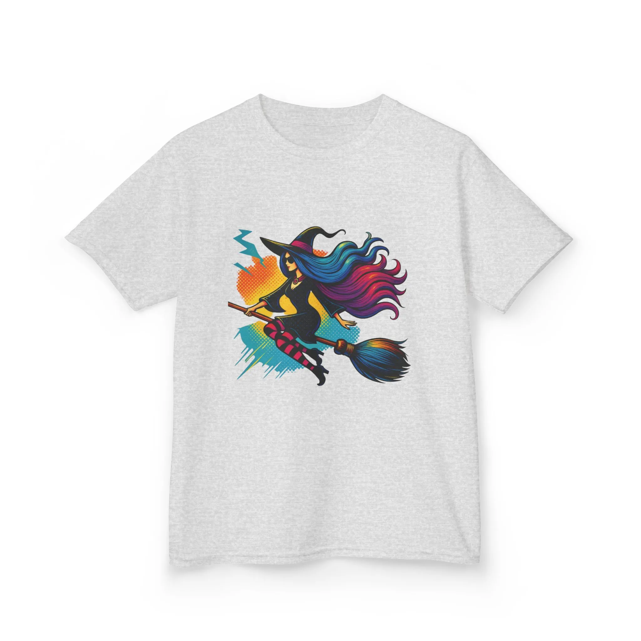 Girls Witch T-Shirt, Colorful Halloween Witch Graphic Tee for Kids, Fun Spooky Broomstick Shirt, Gift for Girls - Image 5