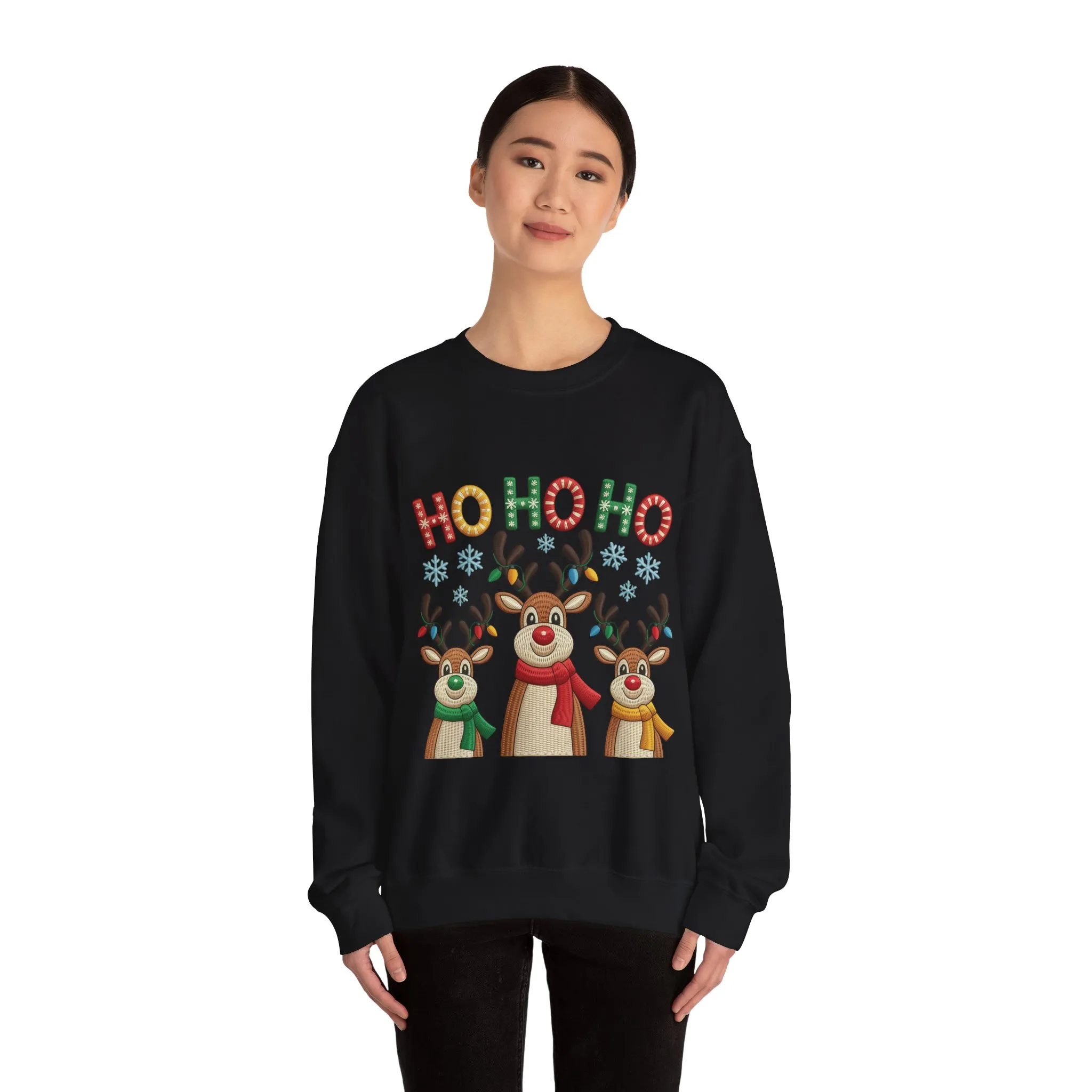 Ho Ho Ho Reindeer Christmas Sweatshirt, Cute Holiday Pullover for Women - Image 8