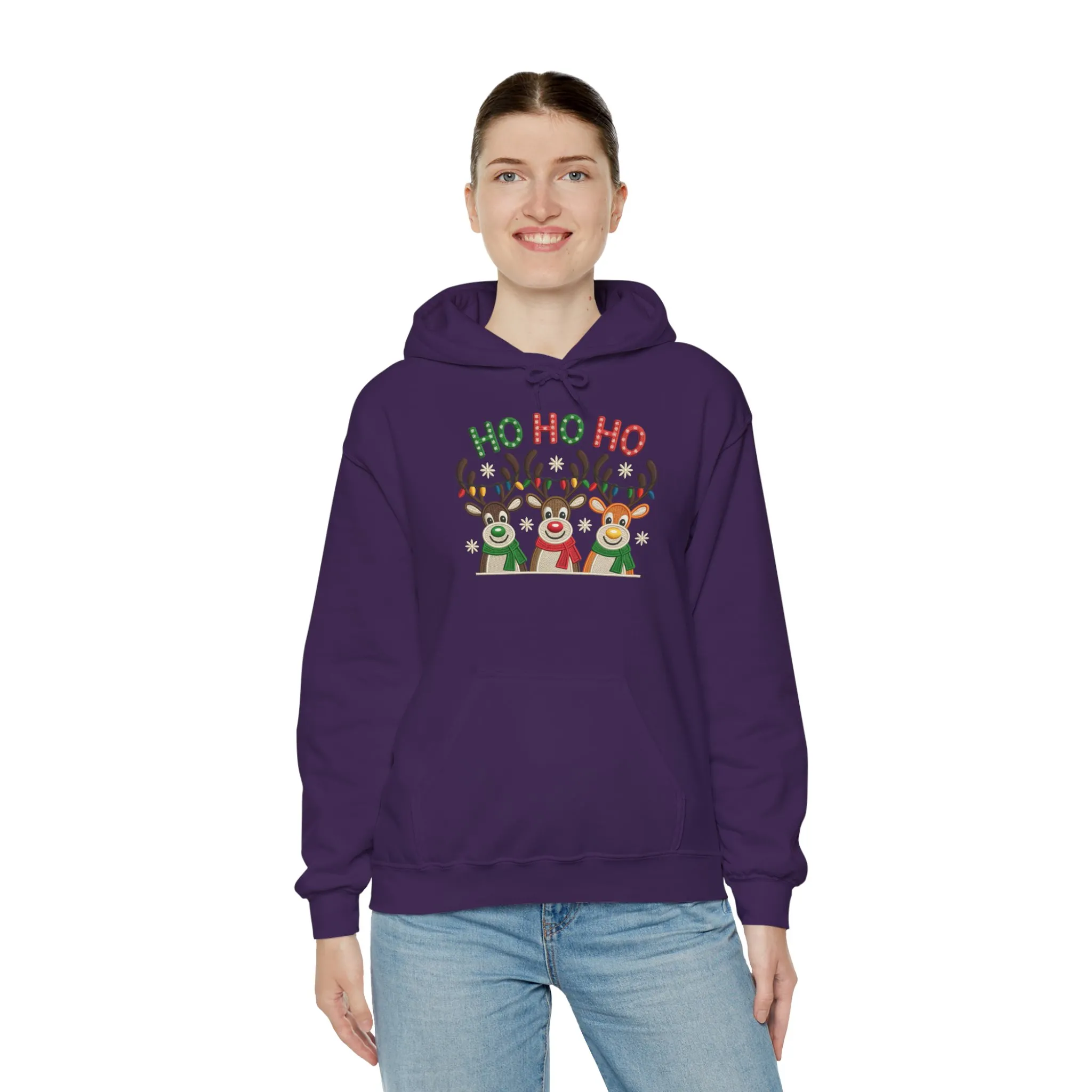 Ho Ho Ho Reindeer Hoodie, Cute Christmas Holiday Pullover for Women - Image 28