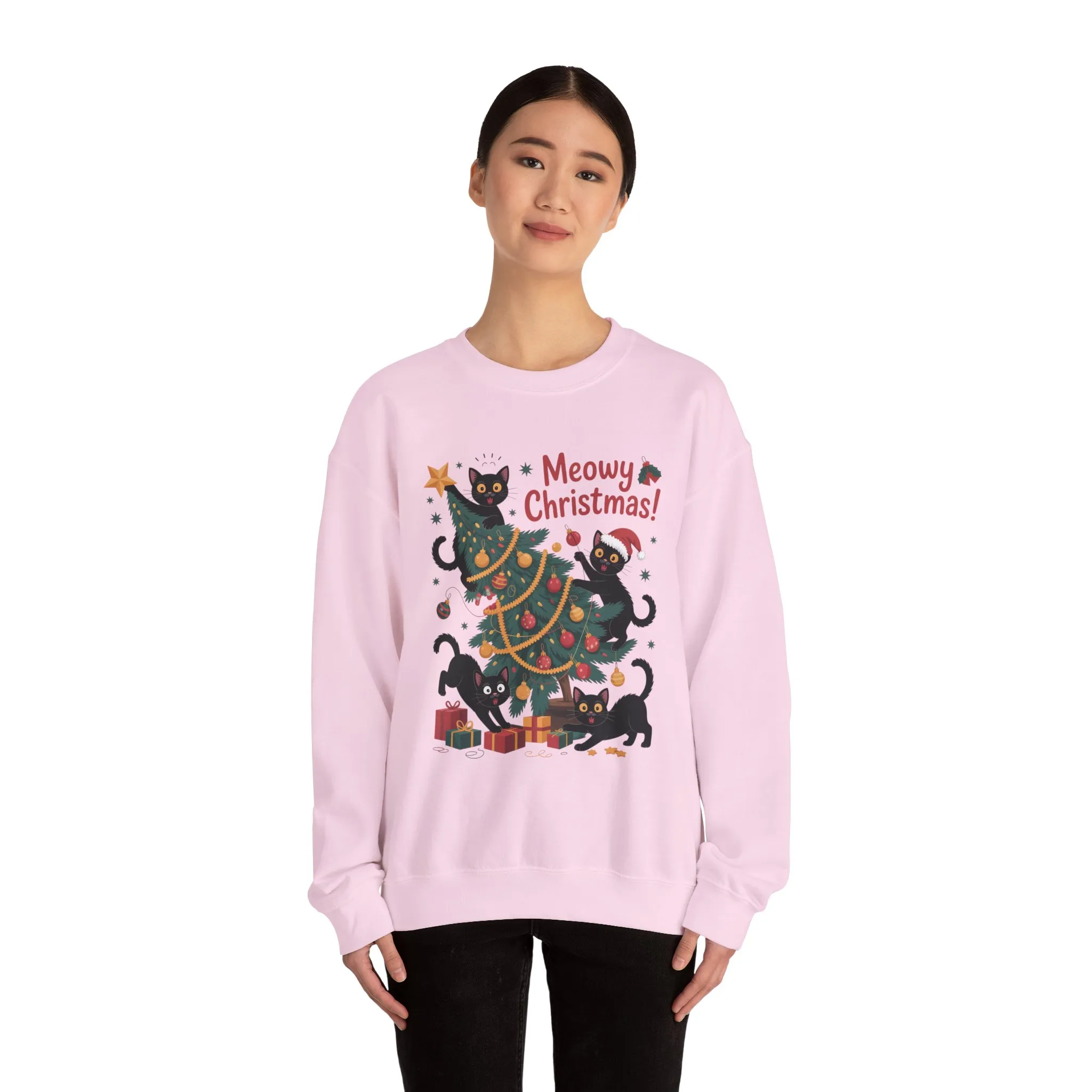 Black Cats Christmas Tree Sweatshirt, Funny Cat Lover Holiday Sweater, Cute Christmas Cat Chaos Jumper - Image 23