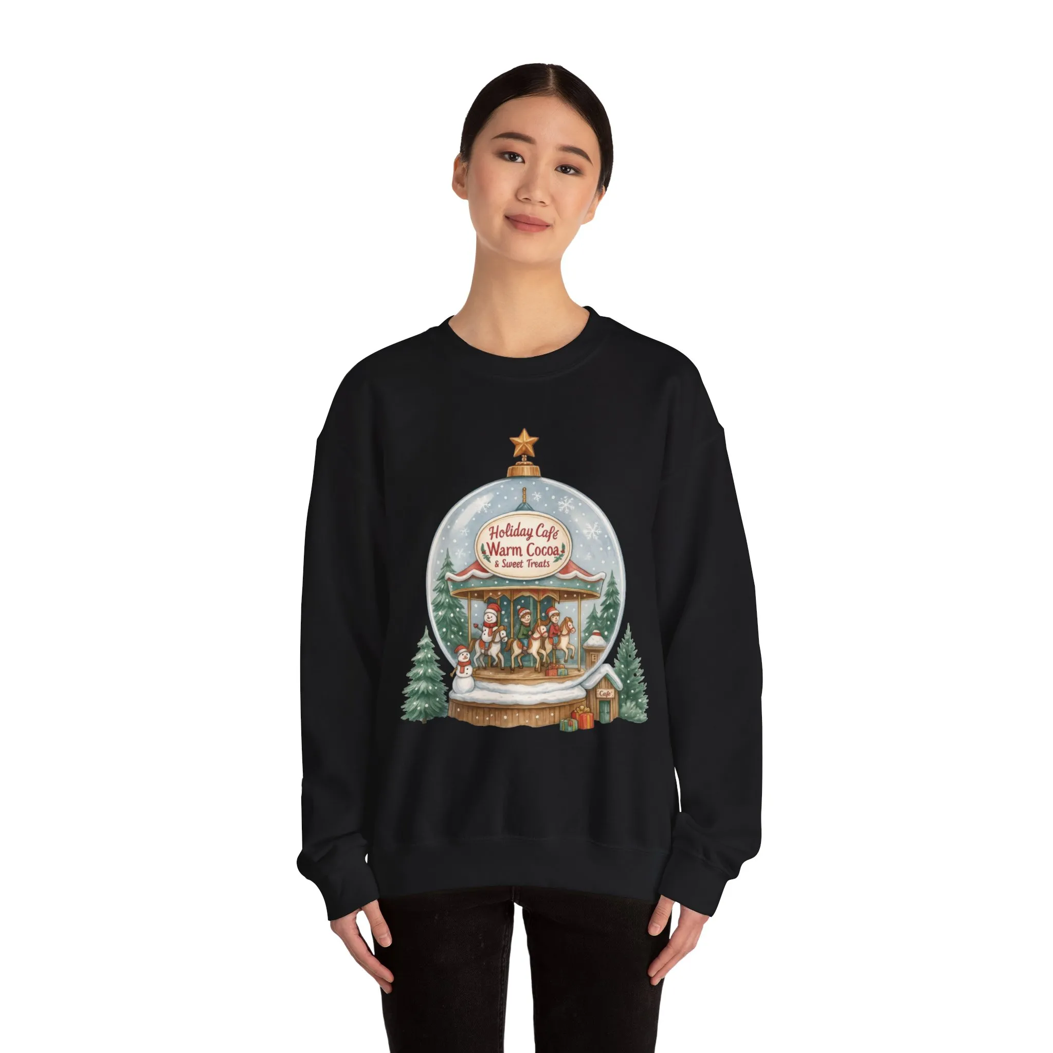 Holiday Café Christmas Sweatshirt, Warm Cocoa Snow Globe Pullover - Image 8