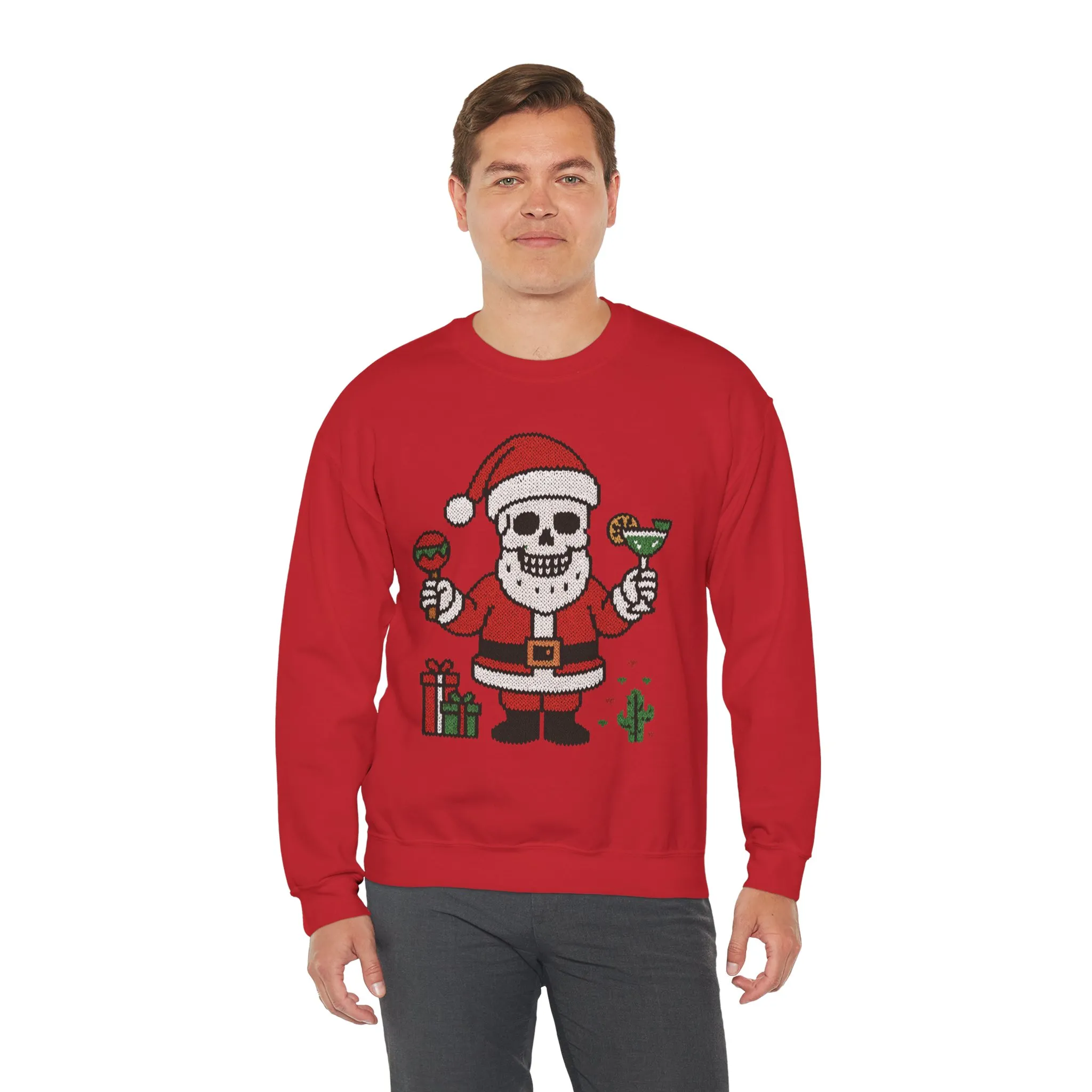 Funny Santa Skull Christmas Men's Sweatshirt, Holiday Margarita Pullover - Image 27