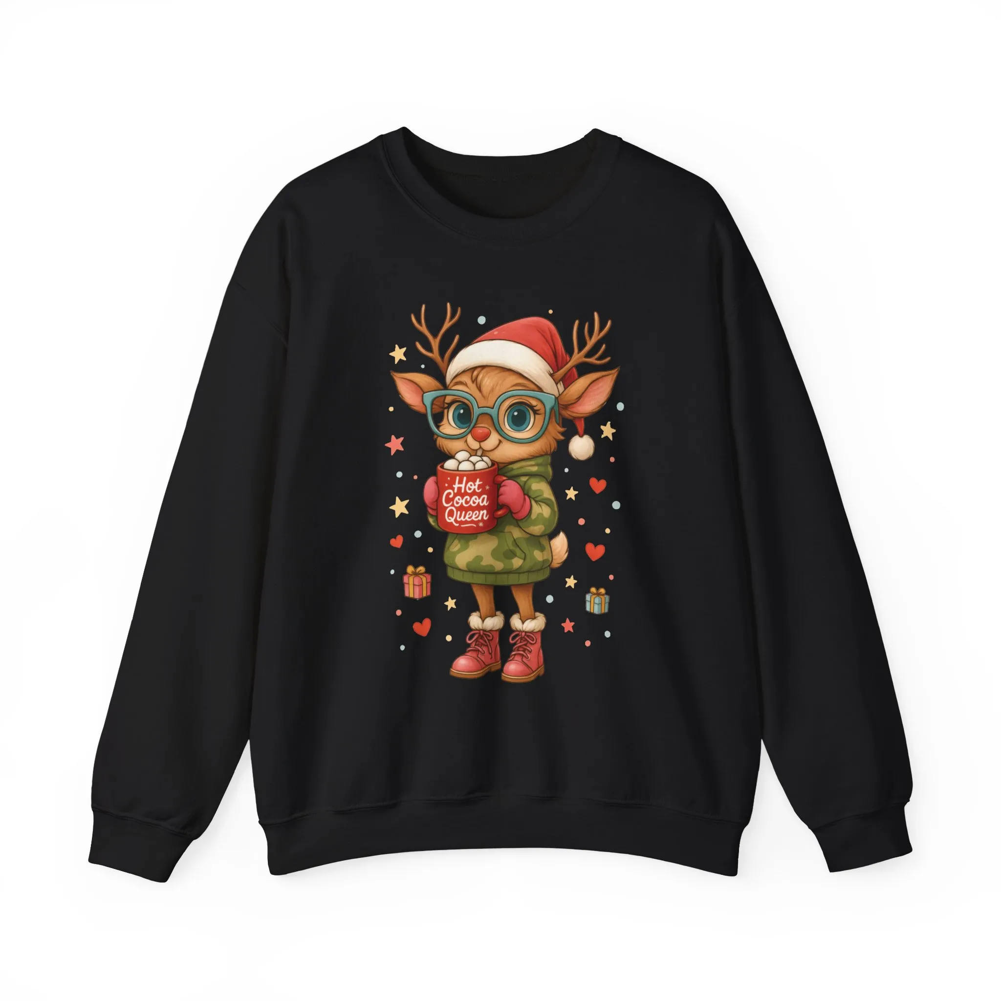 Hot Cocoa Queen Christmas Women's Sweatshirt, Cute Cozy Holiday Reindeer Pullover - Image 4