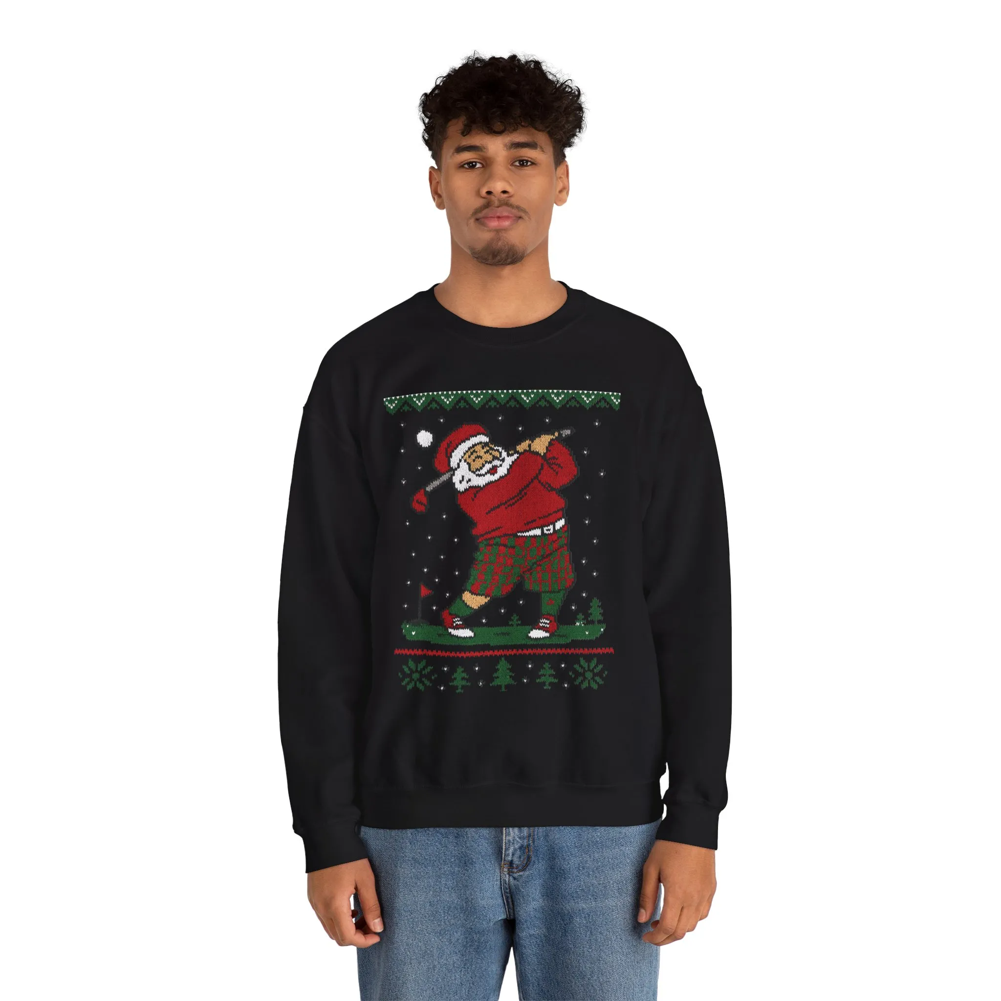 Golfing Santa Christmas Sweatshirt, Funny Golf Lover Holiday Jumper, Ugly Christmas Golf Sweater for Men - Image 5