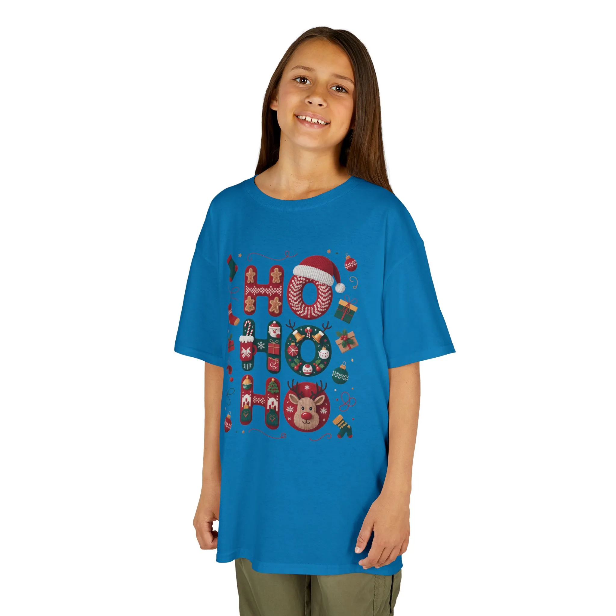 Ho Ho Ho Kids Christmas T-Shirt, Cute Girls Holiday Outfit, Reindeer, Gingerbread - Santa Hat Design, Cozy Winter Top - Image 8