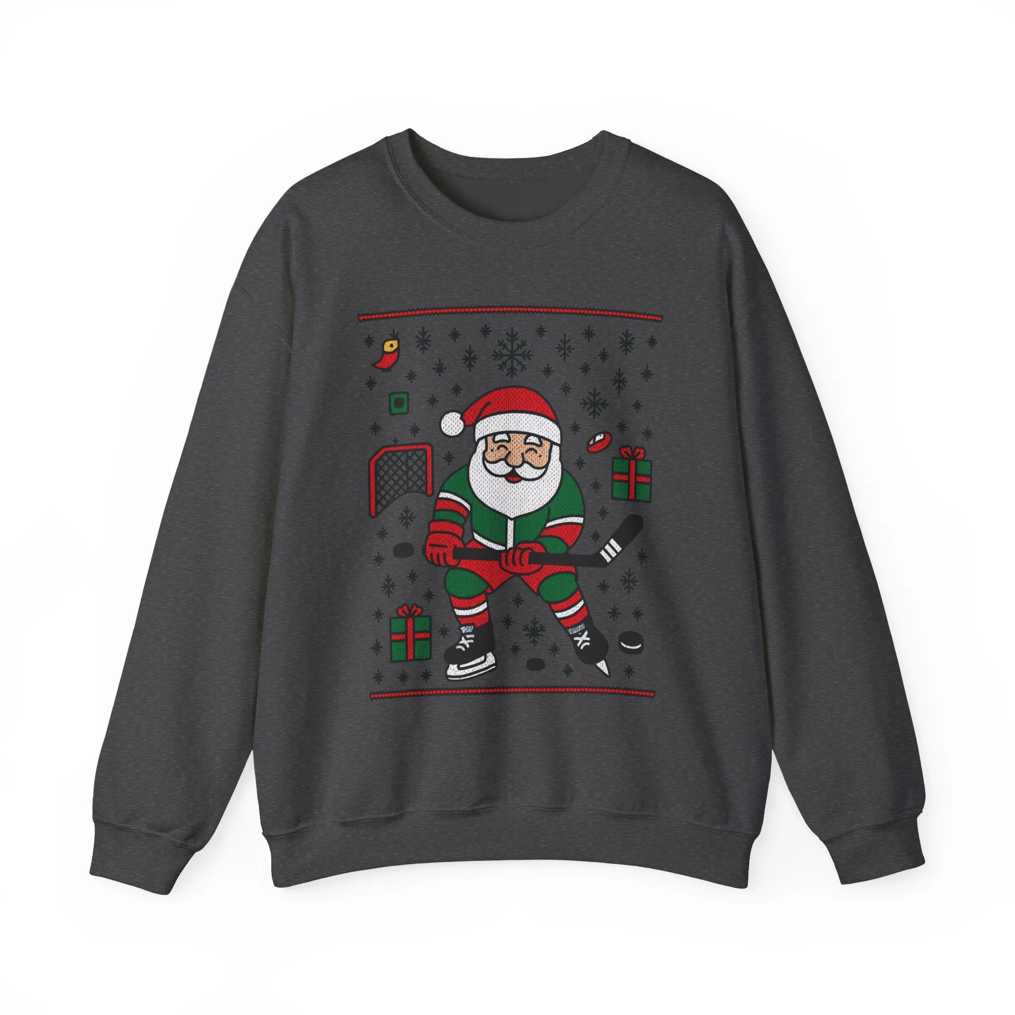 Hockey Santa Men's Christmas Sweatshirt, Funny Sports Holiday Jumper - Image 13