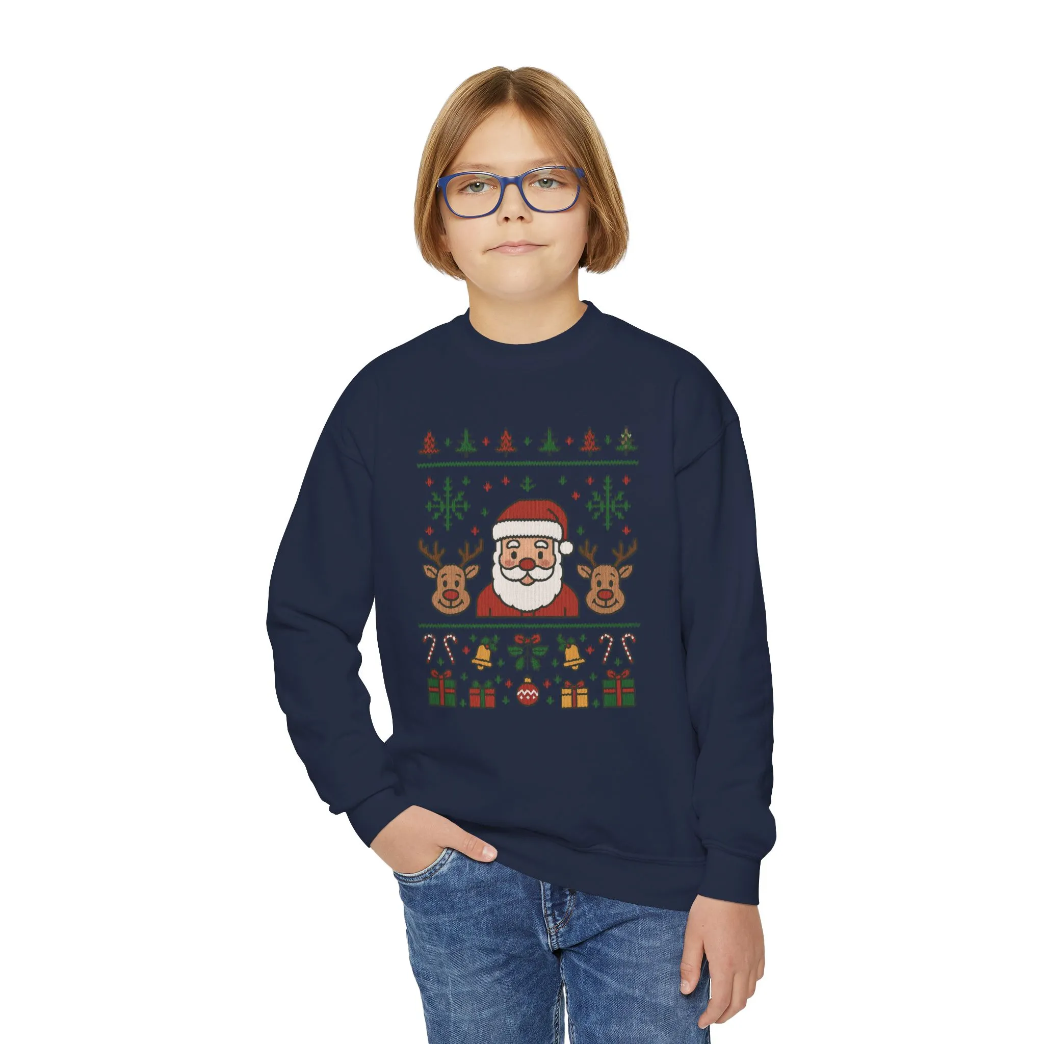 Santa - Reindeer Christmas Sweatshirt for Kids, Cozy Holiday Jumper, Youth Crewneck Sweatshirt - Image 18