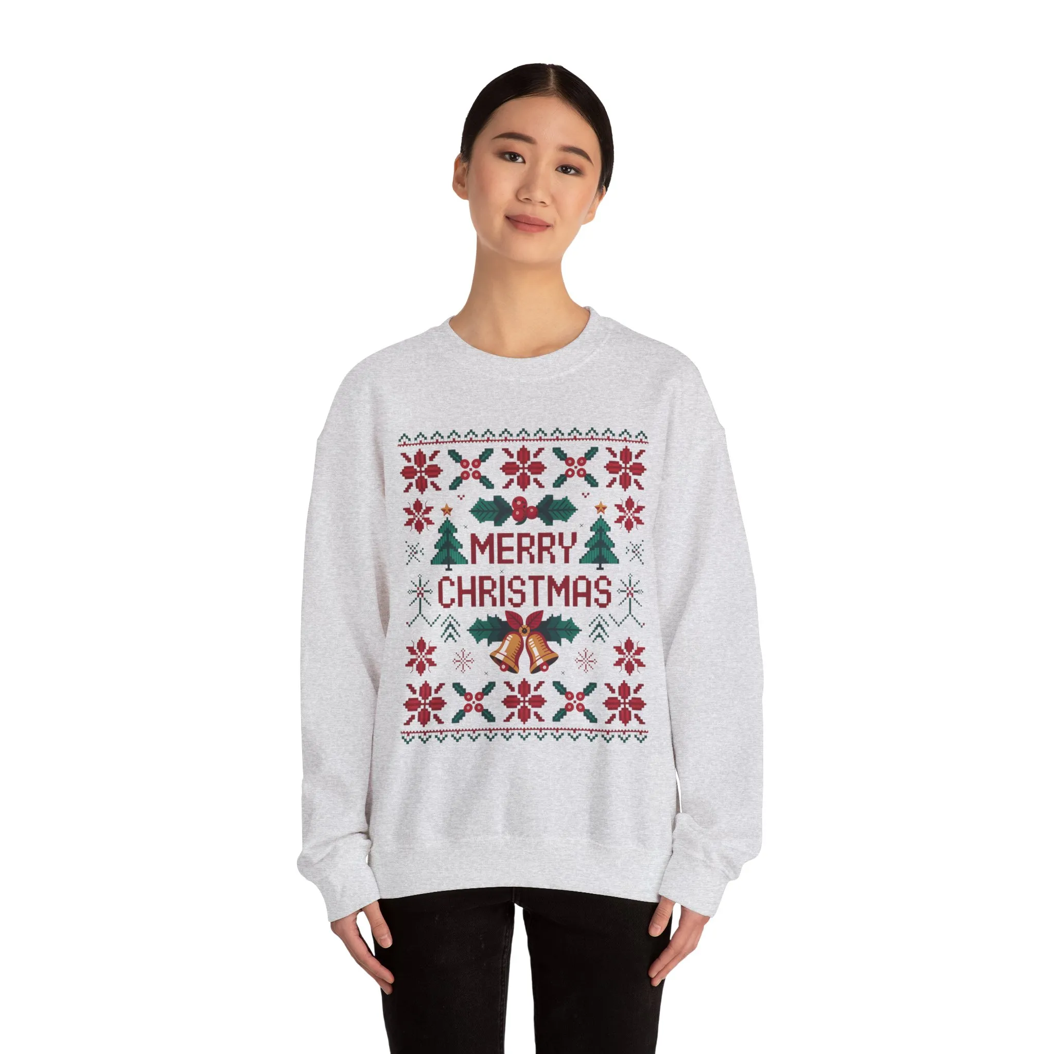 Merry Christmas Women's Sweatshirt, Cozy Knit Look Holiday Jumper, Classic Festive Winter Style Crewneck Sweatshirt - Image 8