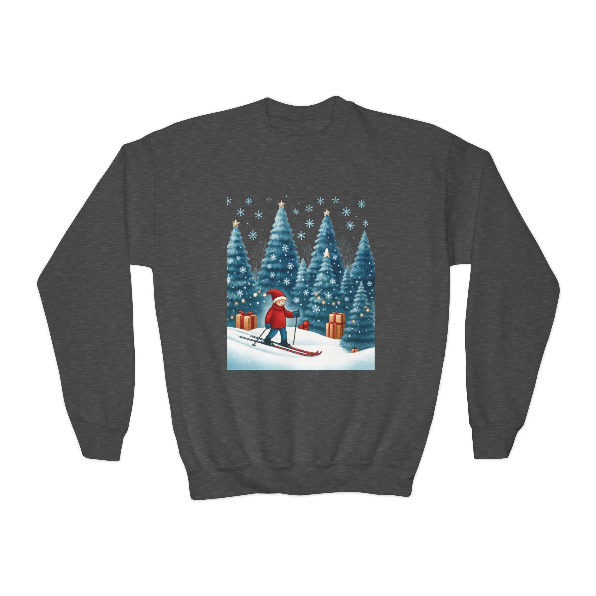 Kids Christmas Skiing Sweatshirt, Cute Holiday Winter Pullover, Youth Crewneck Sweatshirt - Image 5