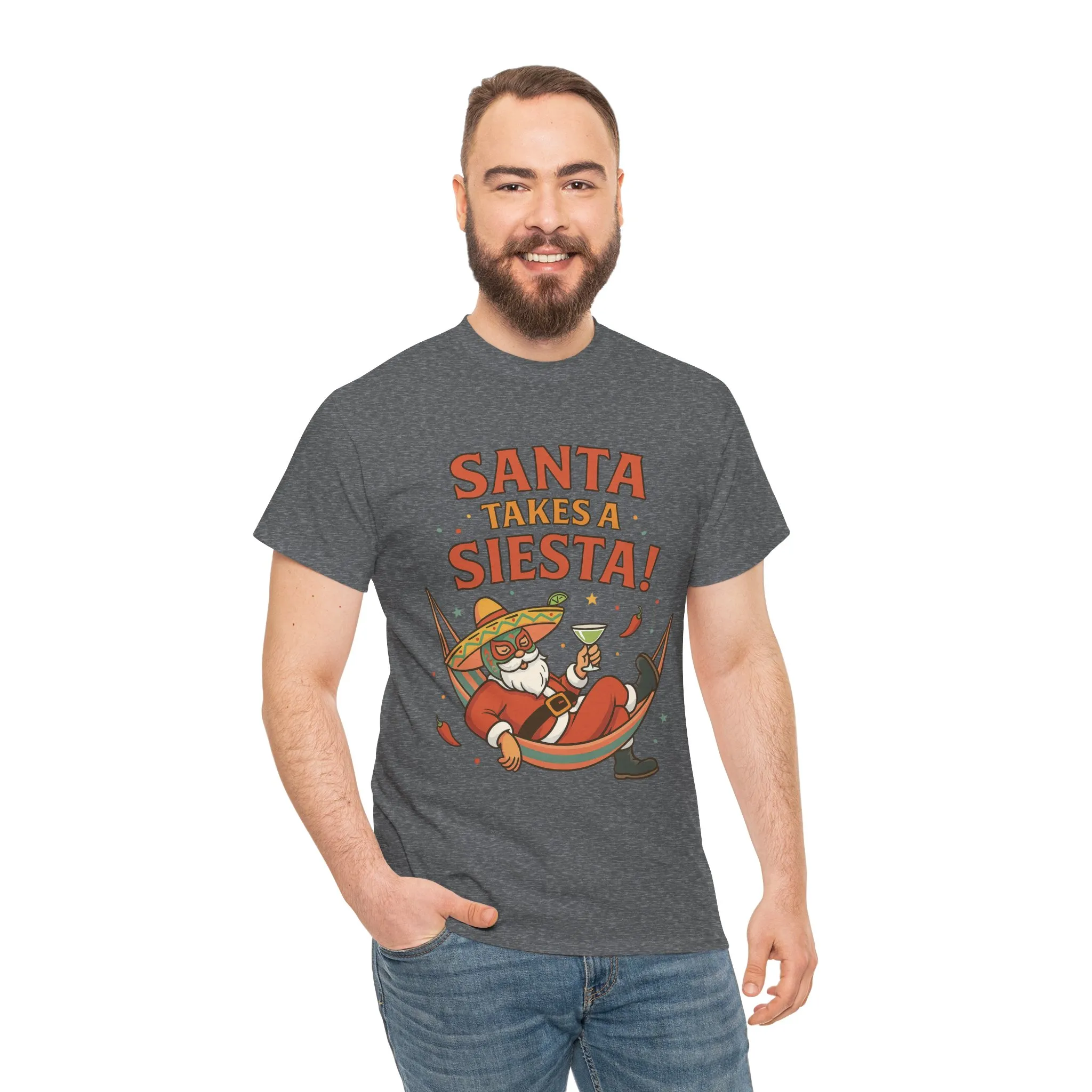 Santa Takes a Siesta Funny Christmas T-Shirt for Men, Mexican Santa Holiday Tee - Image 14