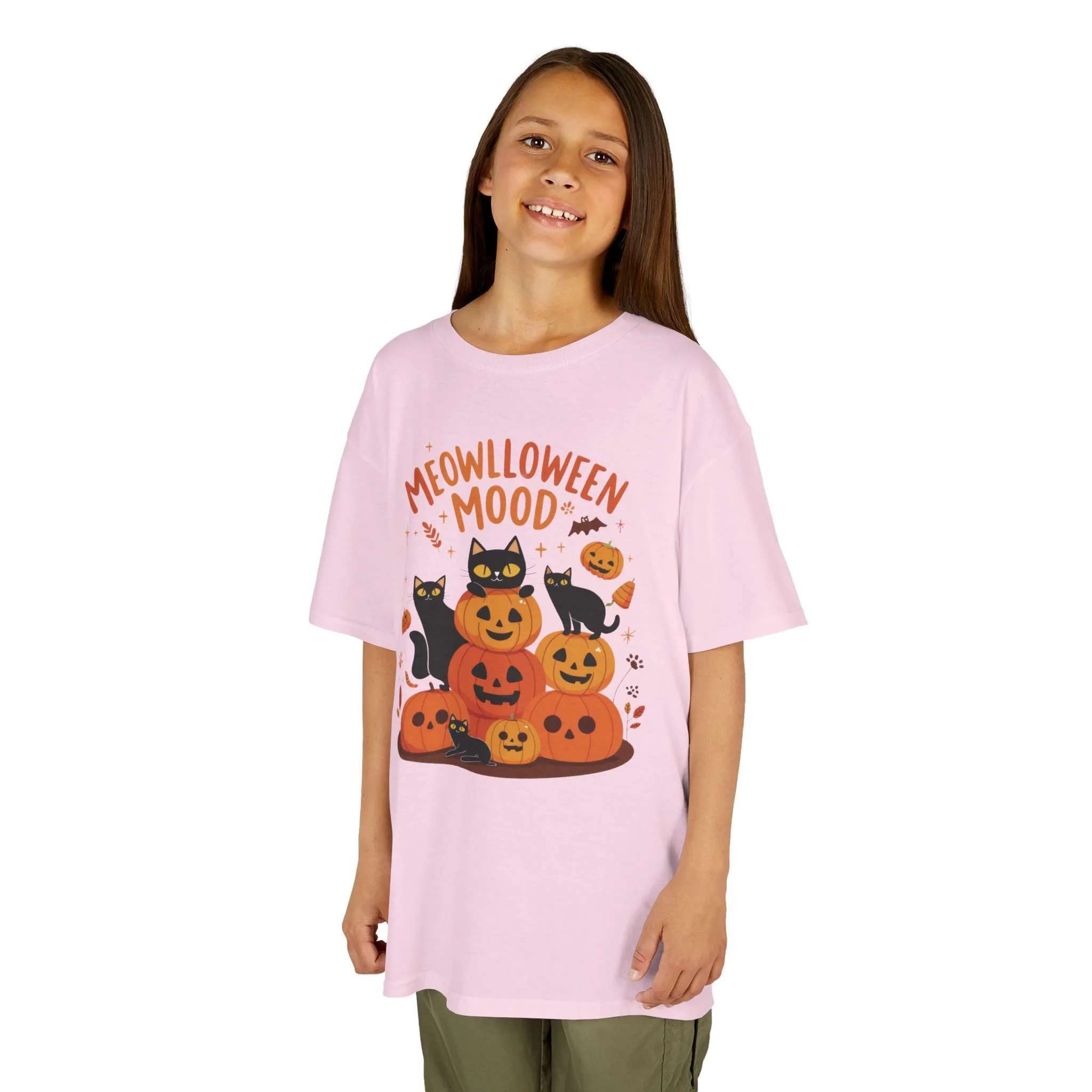 Meowlloween Mood Kids Shirt, Cute Black Cat Halloween T-Shirt for Girls and Boys, Funny Pumpkin Cat Tee, Cozy Fall Cat Lover Gift - Image 26