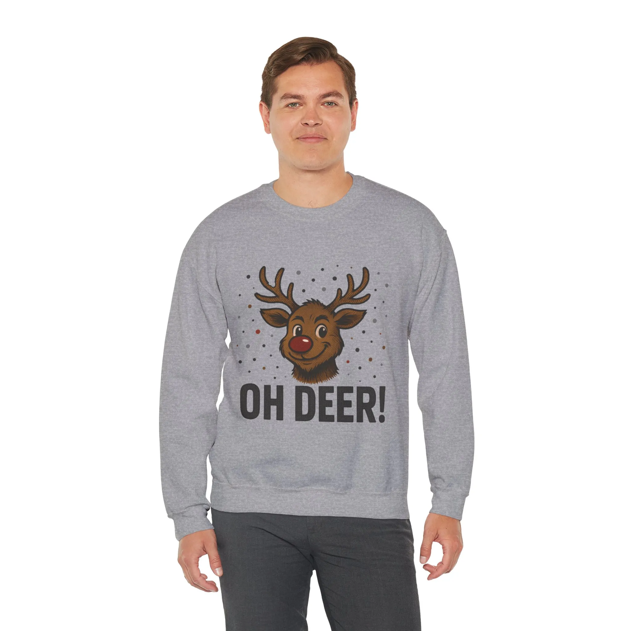 Men's Oh Deer Funny Christmas Sweatshirt, Reindeer Holiday Pullover - Image 9