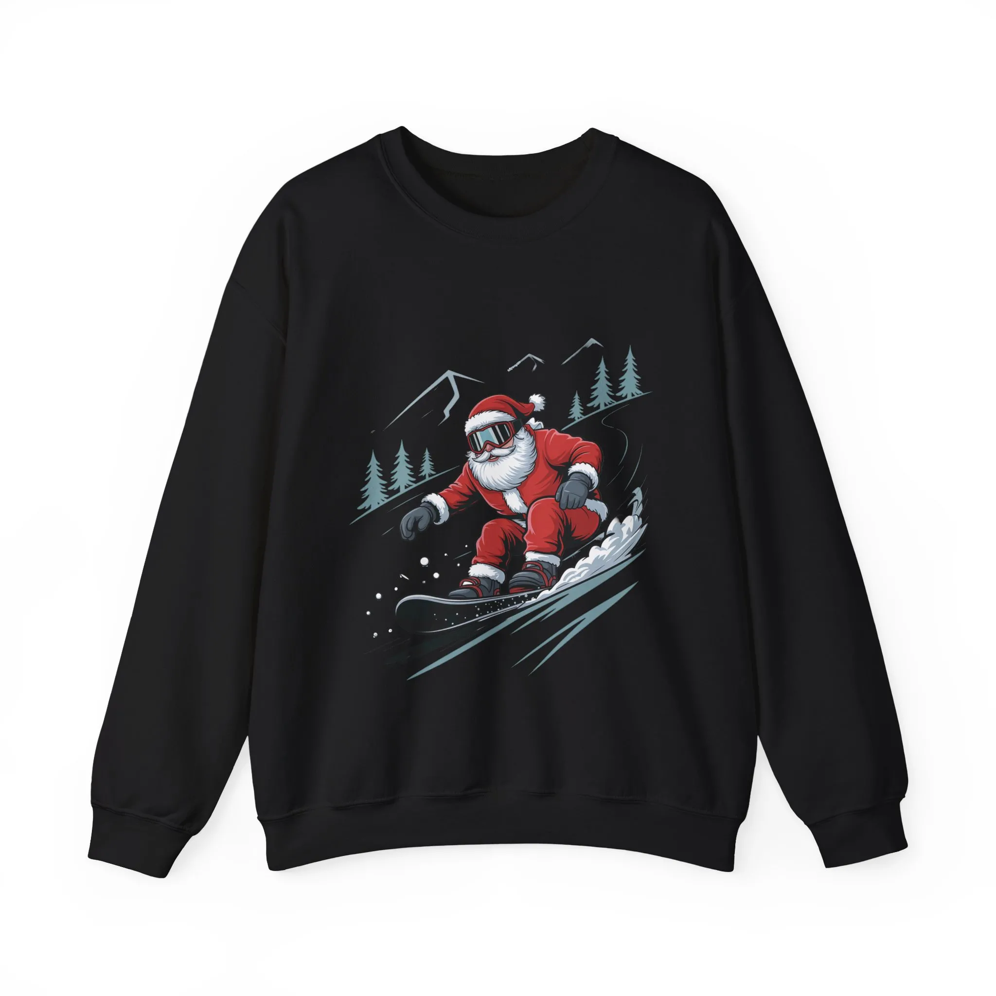 Snowboard Santa Christmas Sweatshirt, Cool Funny Holiday Sweater for Men, Santa Snowboarding Winter Jumper - Image 4