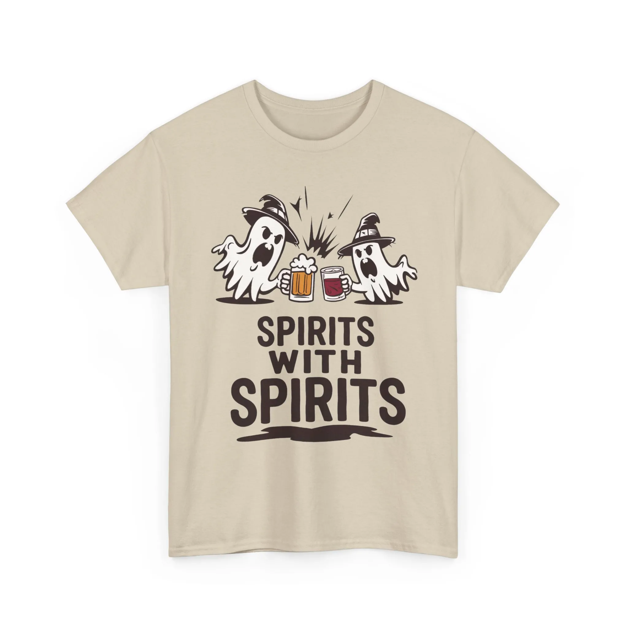 Spirits With Spirits Men's T-Shirt, Funny Ghost Drinking Halloween Party Graphic Tee - Image 2