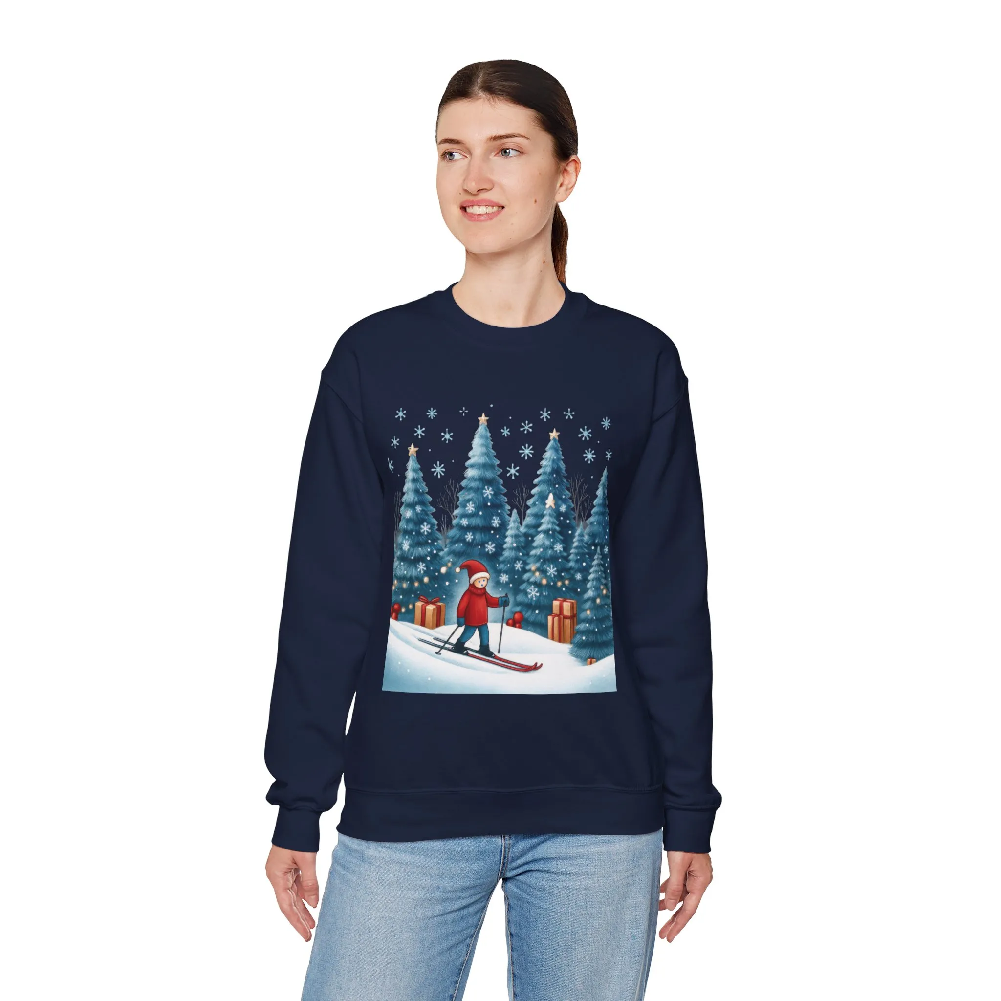 Womens Christmas Skiing Sweatshirt, Cozy Winter Holiday Pullover, Women's Heavy Blend™ Crewneck Sweatshirt - Image 21