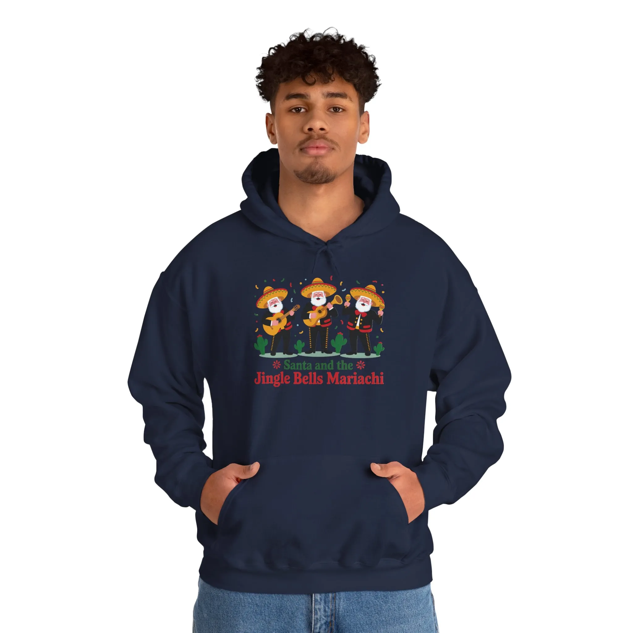Santa and the Jingle Bells Mariachi Hoodie, Funny Mexican Santa Christmas Hoodie, Latin Fiesta Holiday Sweatshirt - Image 27