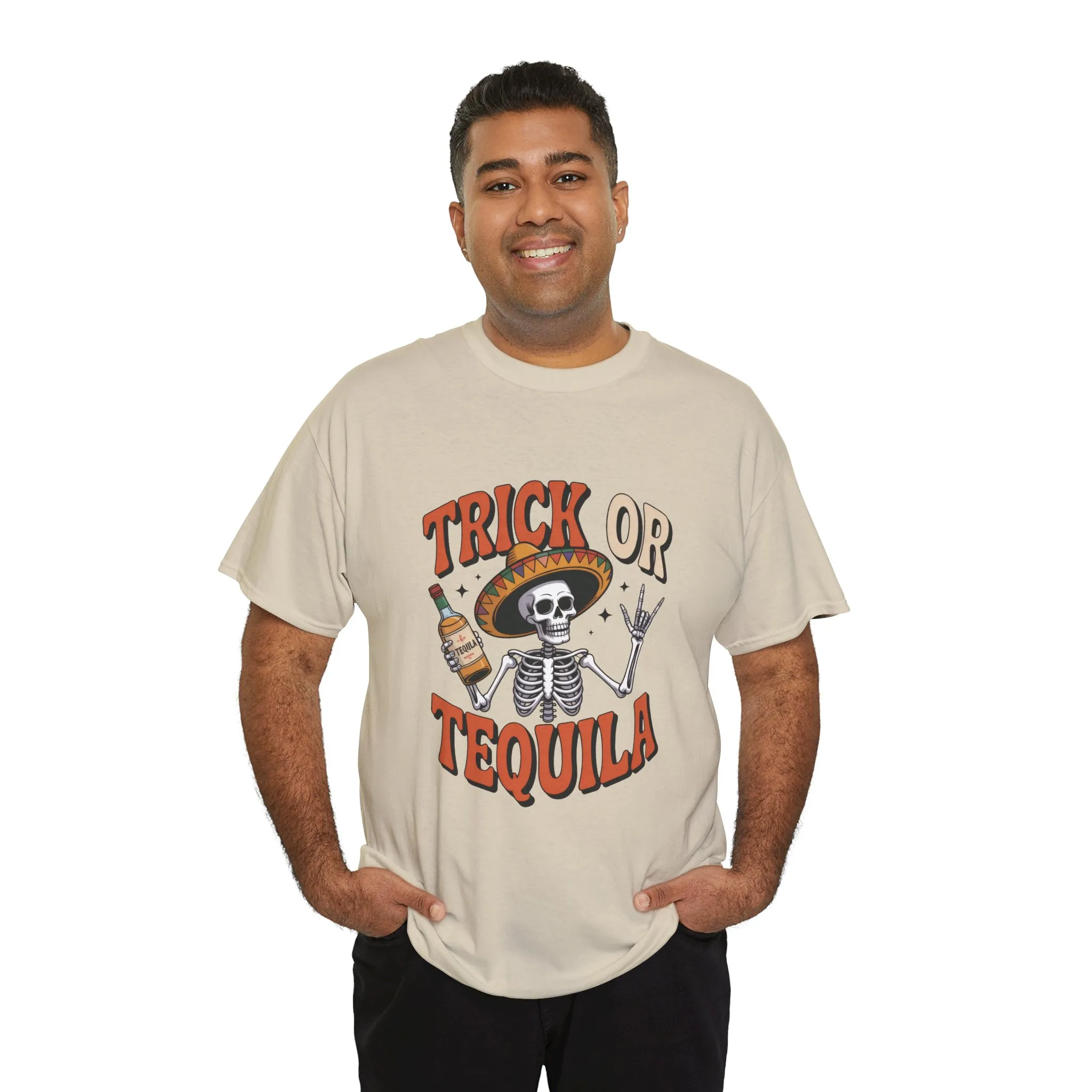Trick or Tequila Skeleton Men's T-Shirt , Funny Halloween Drinking Party Tee for Men - Image 6