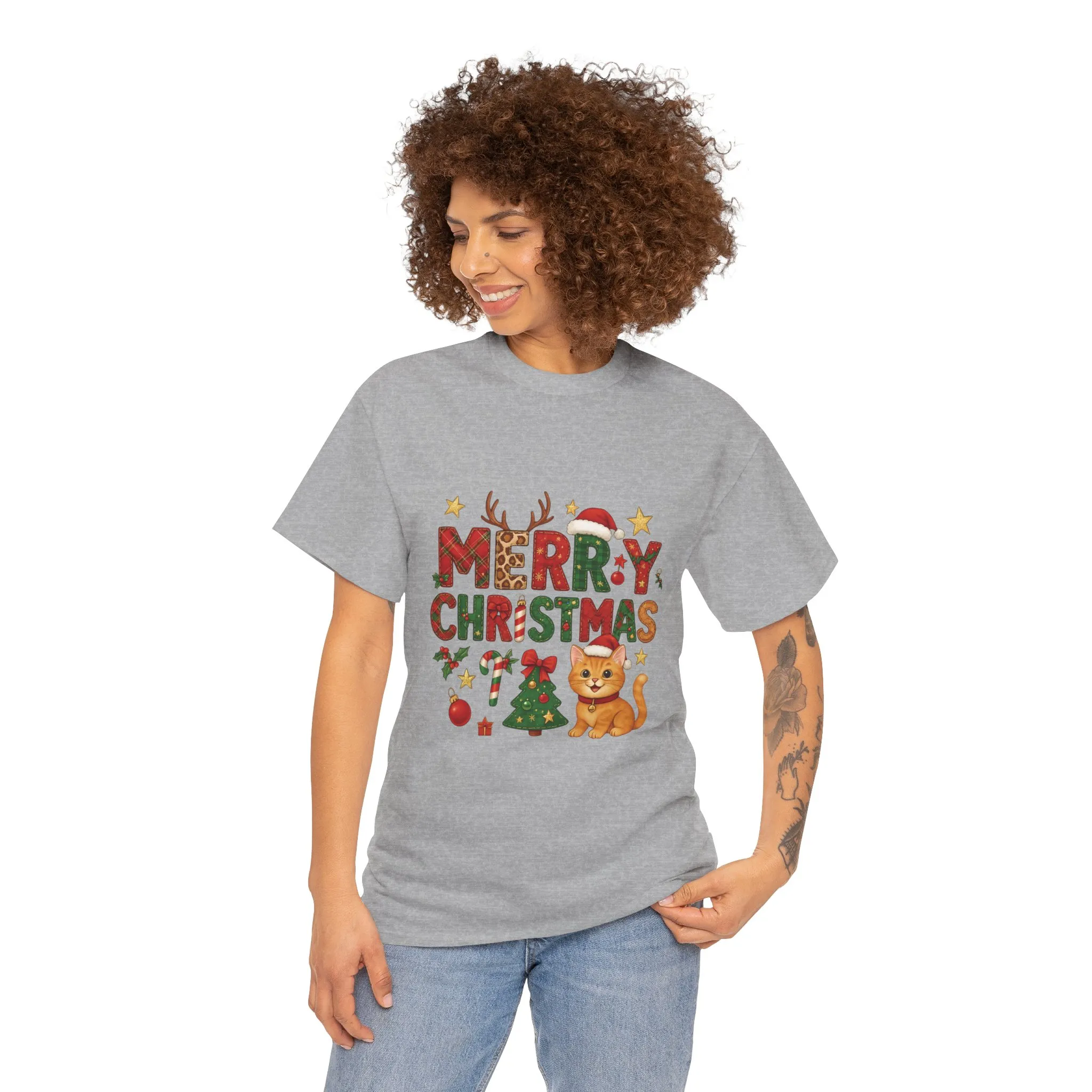 Merry Christmas Cat Shirt, Cute Holiday Cat Lovers Tee for Women - Image 8