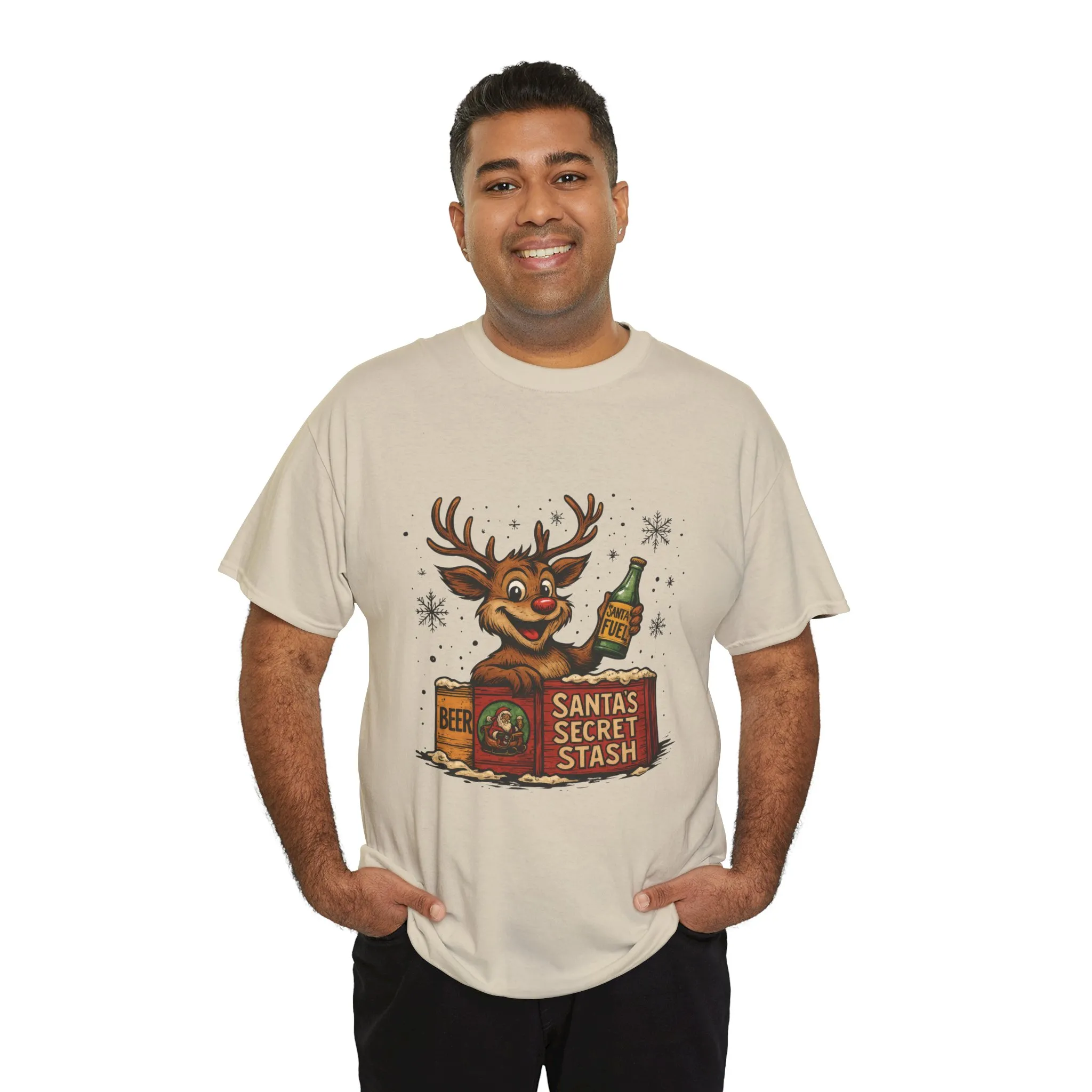 Men's Funny Christmas T-Shirt, Santa's Secret Stash Reindeer Tee - Image 3