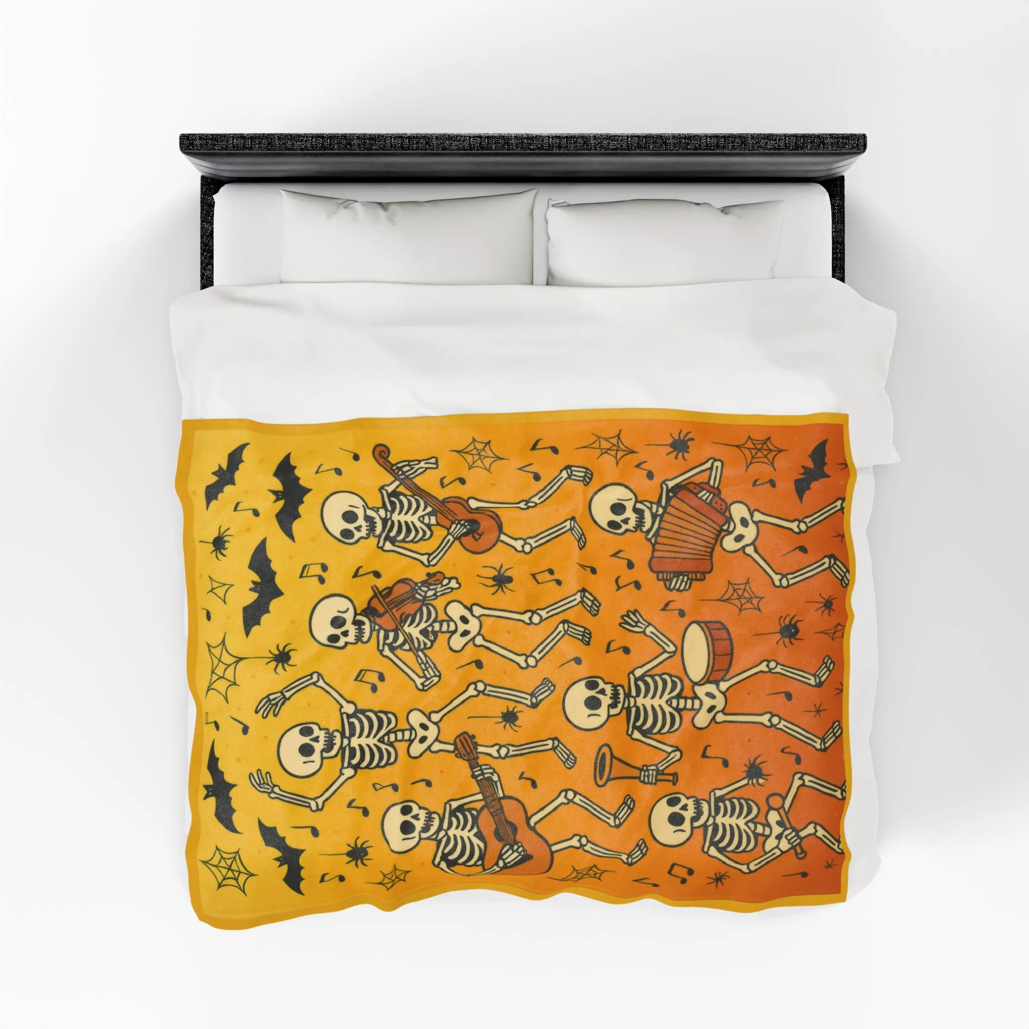 Dancing Skeleton Halloween Velveteen Plush Blanket, Funny Spooky Skeleton Band Throw Blanket, Cozy Fall Gothic Home Decor, Music Lover Gift - Image 7