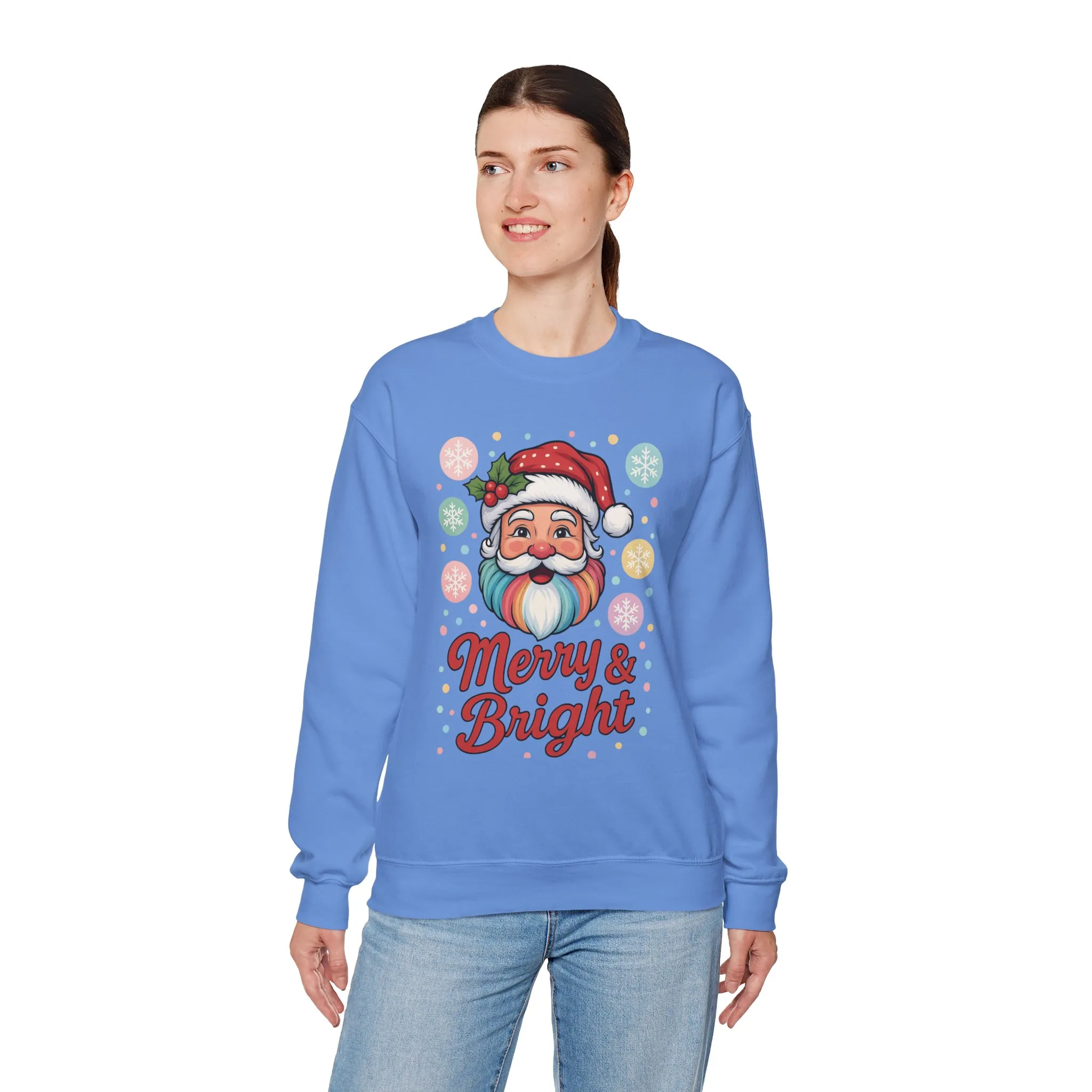 Merry - Bright Santa Christmas Sweatshirt, Retro Pastel Holiday Jumper, Cute Santa Sweater for Women - Image 15