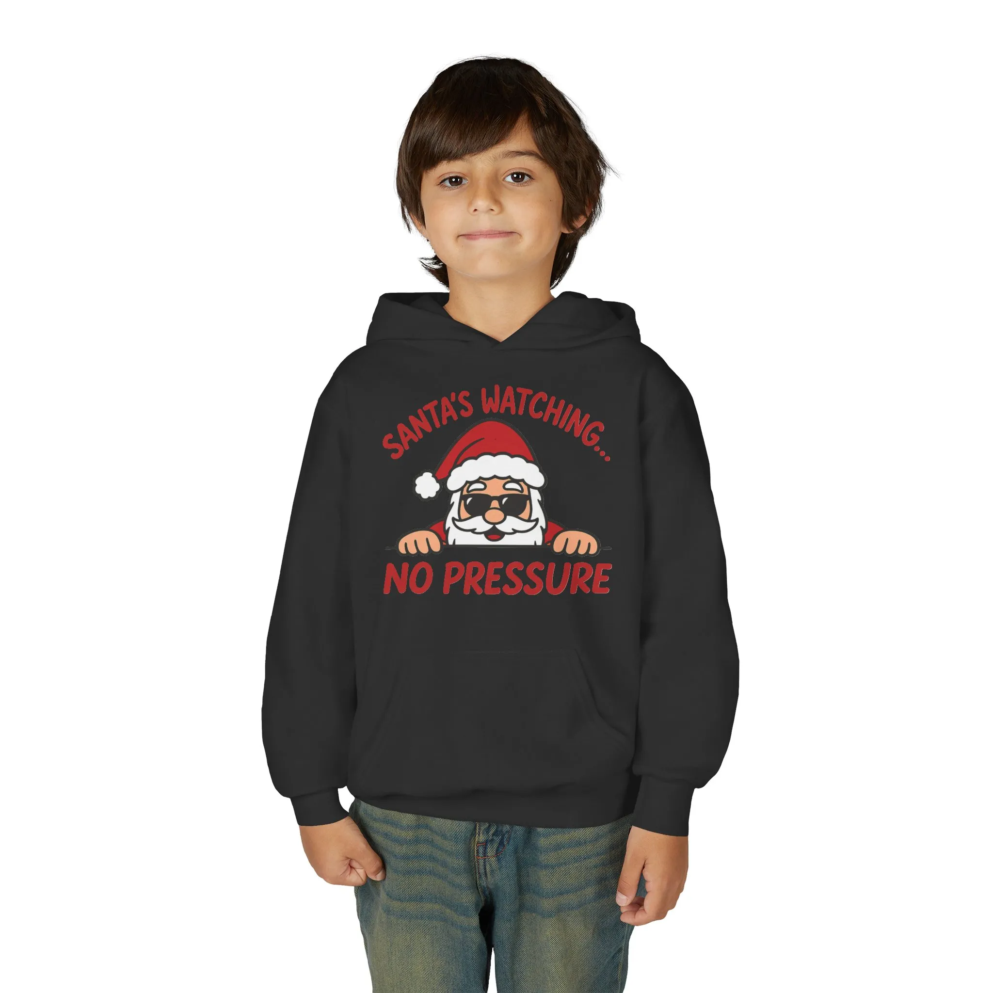 Santa's Watching No Pressure Kids Christmas Hoodie, Funny Holiday Sweatshirt for Youth - Image 8