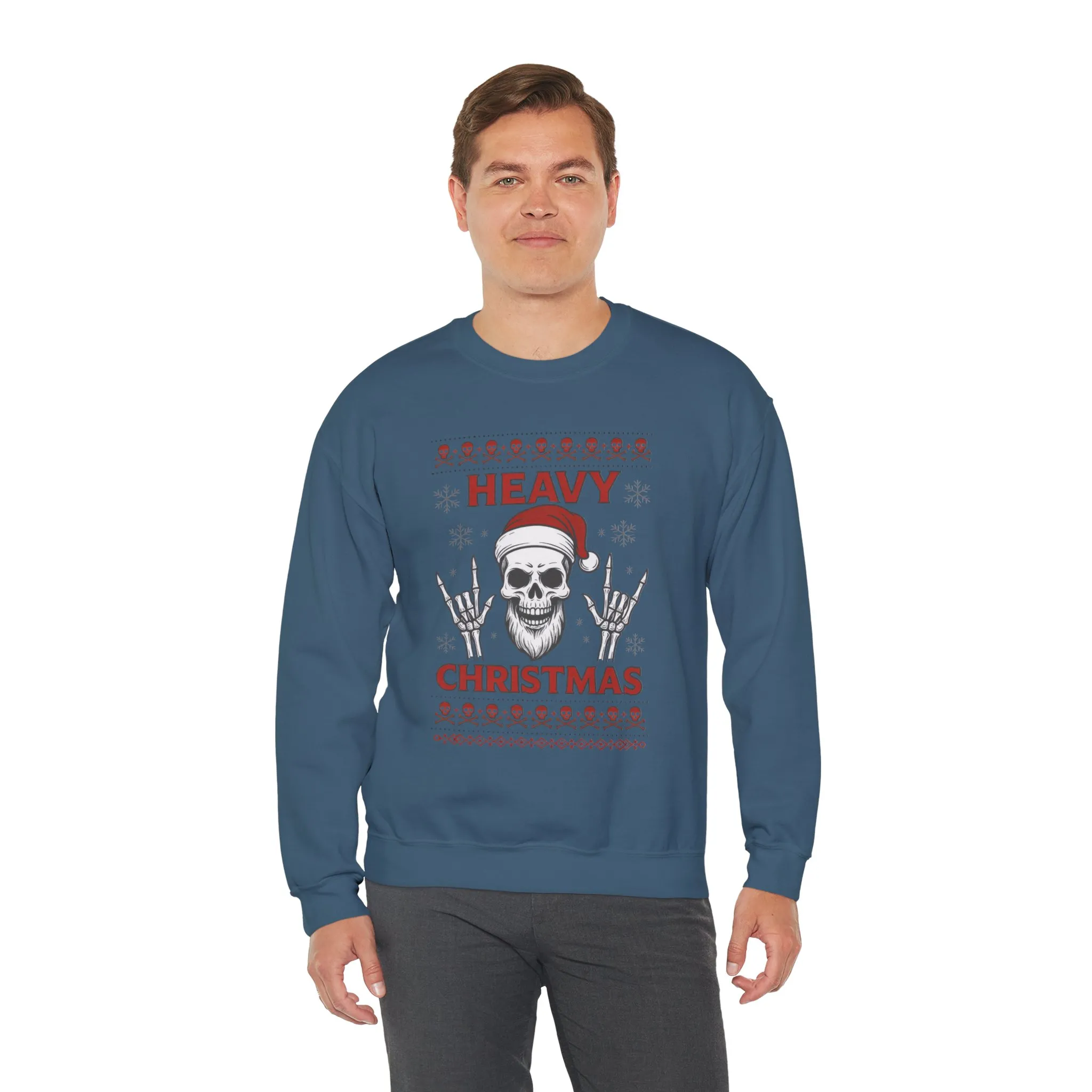 Heavy Christmas Men's Sweatshirt, Metal Santa Skull Holiday Pullover for Men - Image 12