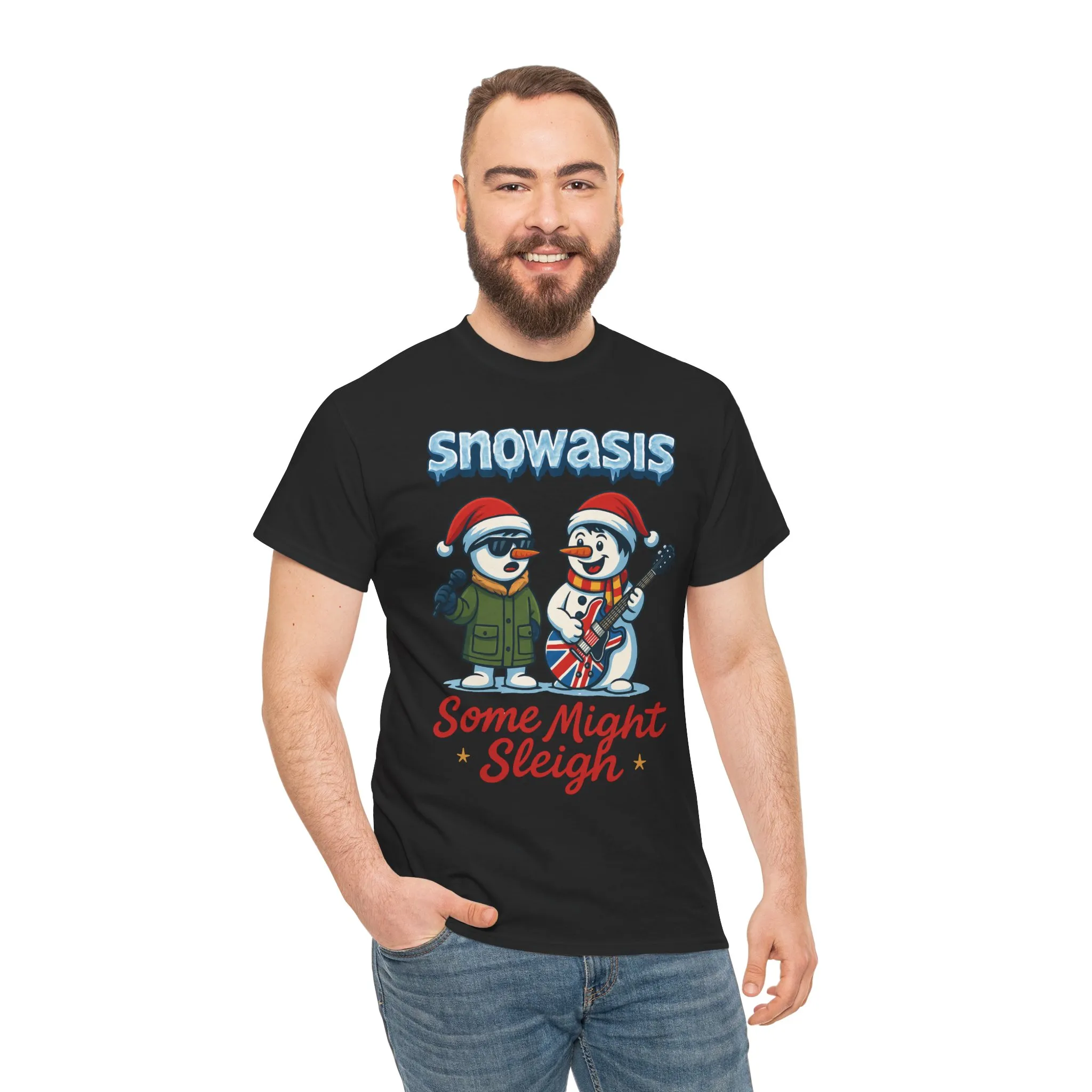 Funny Snowman Band Men's Christmas T-Shirt, Snowasis Some Might Sleigh Tee - Image 5