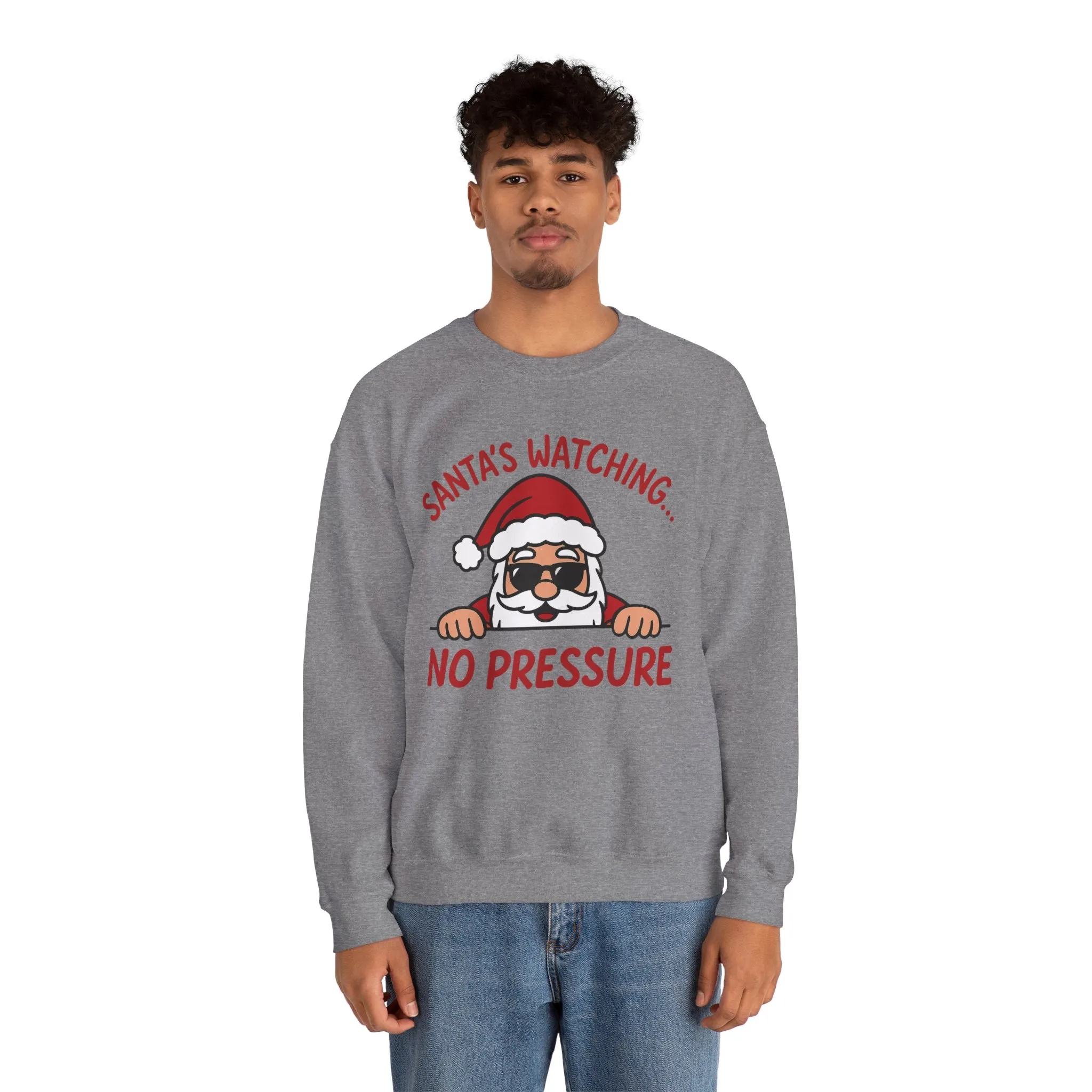 Santa's Watching No Pressure Men's Christmas Sweatshirt, Funny Holiday Jumper - Image 15