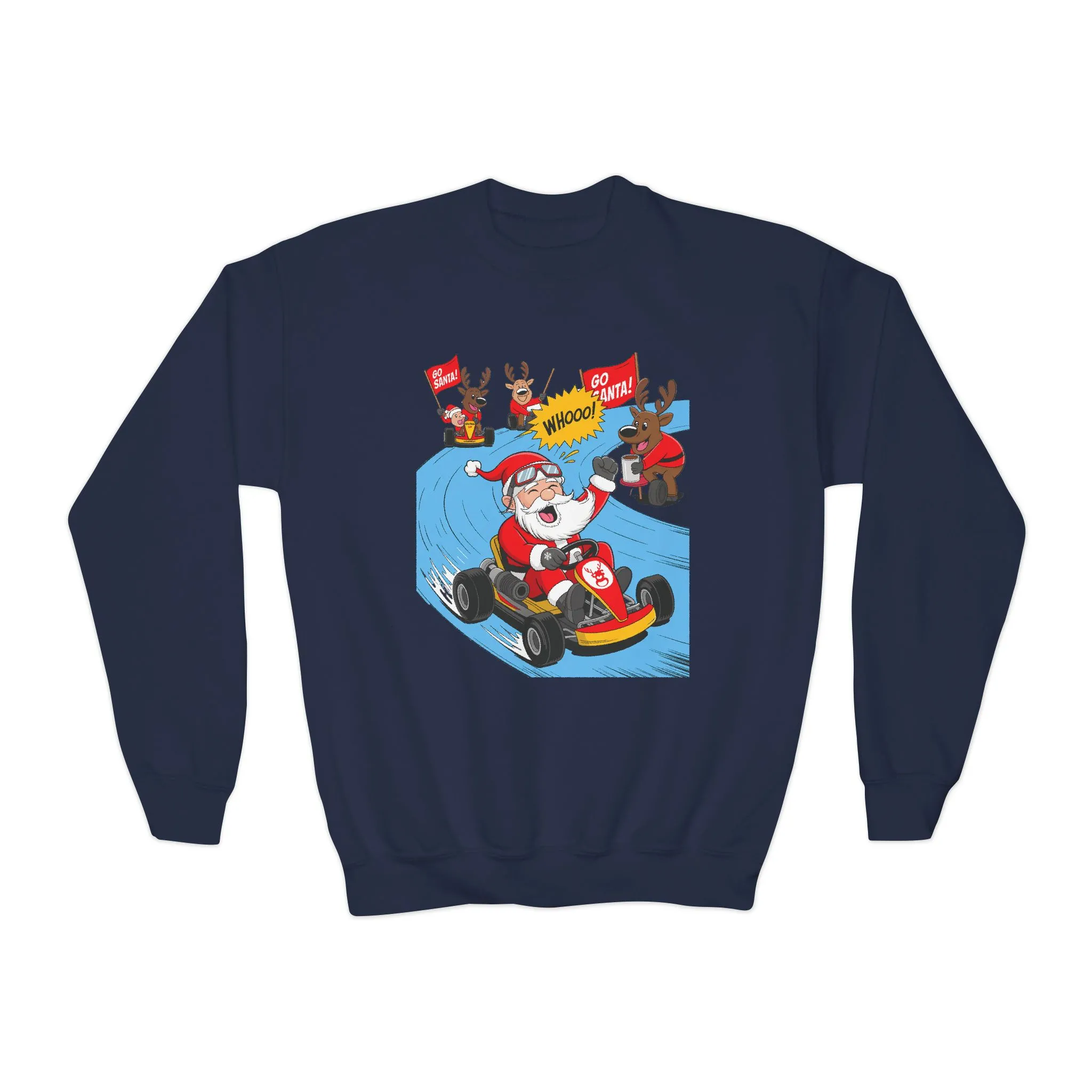 Go Santa Kart Racing Christmas Sweatshirt, Funny Santa - Reindeer Holiday Sweatshirt for Kids, Cute Christmas Jumper, Youth Xmas Gift - Image 13