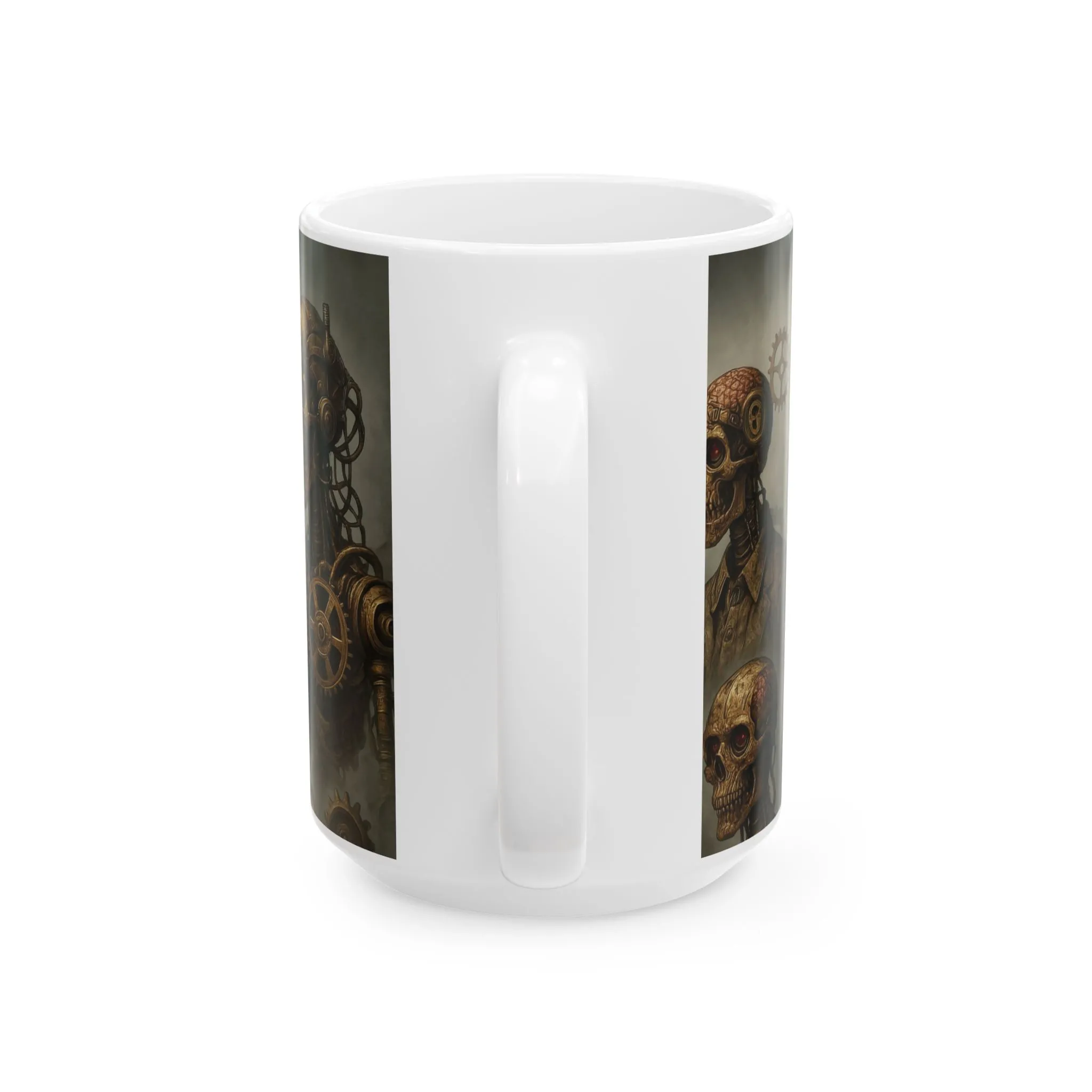 Steampunk Zombie Coffee Mug, Gothic Industrial Steam Era Design, Mechanical Skull Wrap Mug Gift for Him, Ceramic Mug, (15oz) - Image 2