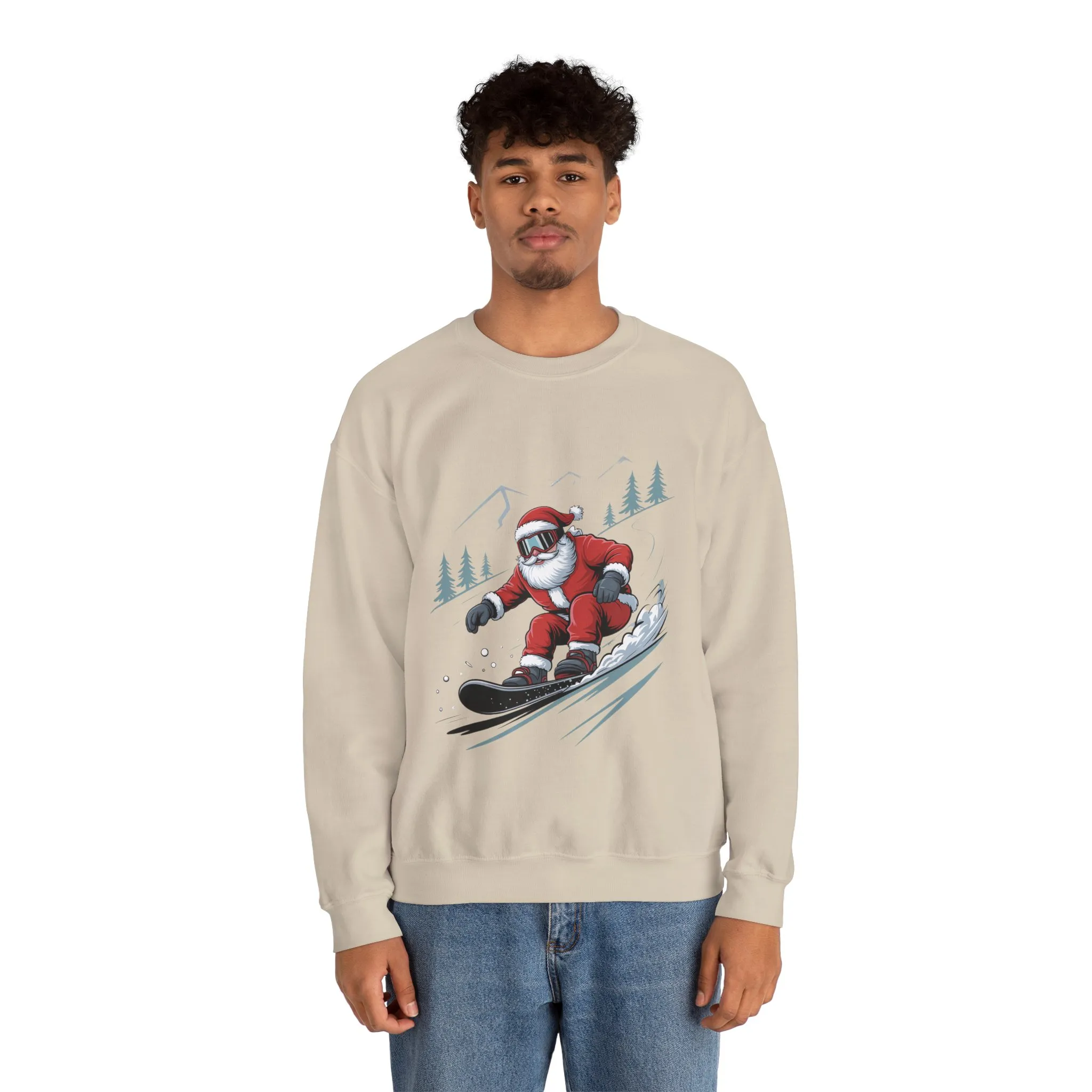 Snowboard Santa Christmas Sweatshirt, Cool Funny Holiday Sweater for Men, Santa Snowboarding Winter Jumper - Image 8