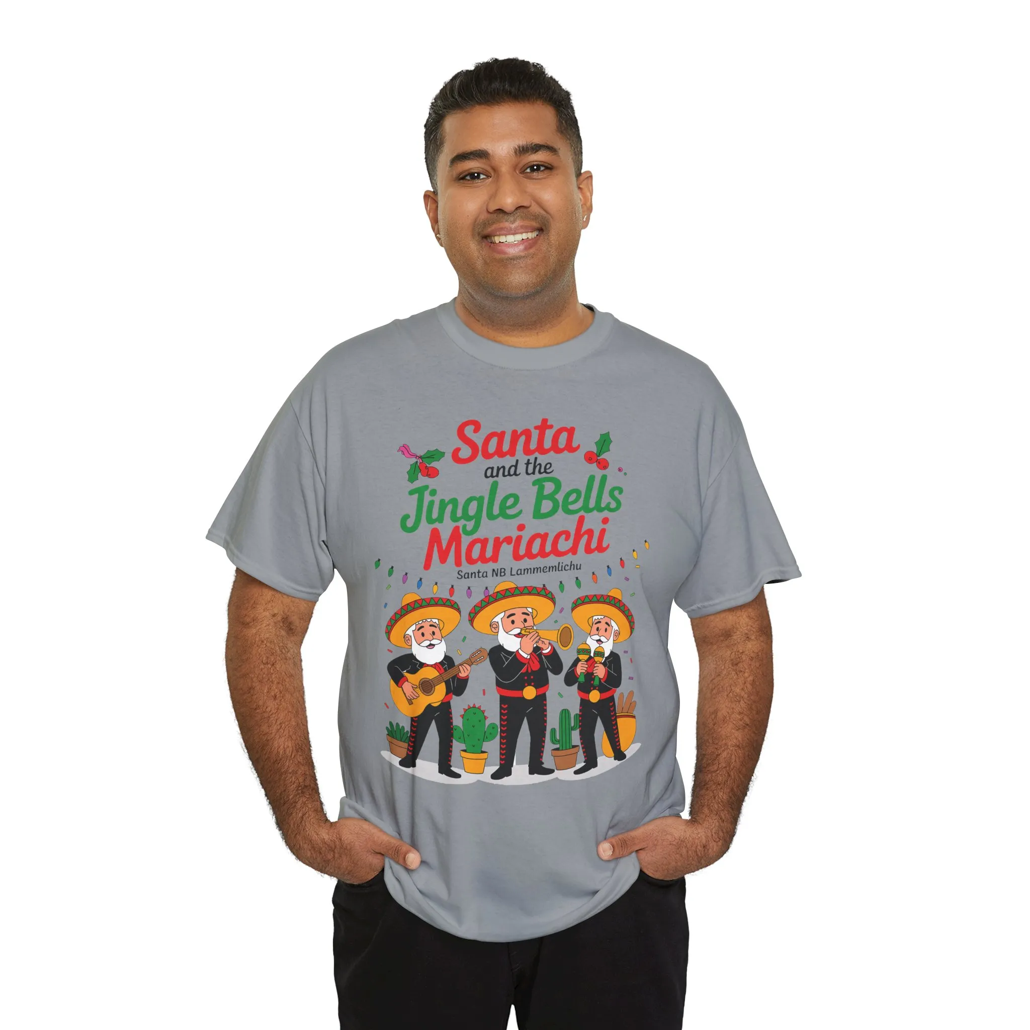 Santa and the Jingle Bells Mariachi, Funny Mexican Christmas T-Shirt, Latin Fiesta Holiday Tee, Navidad Humor Shirt - Image 3