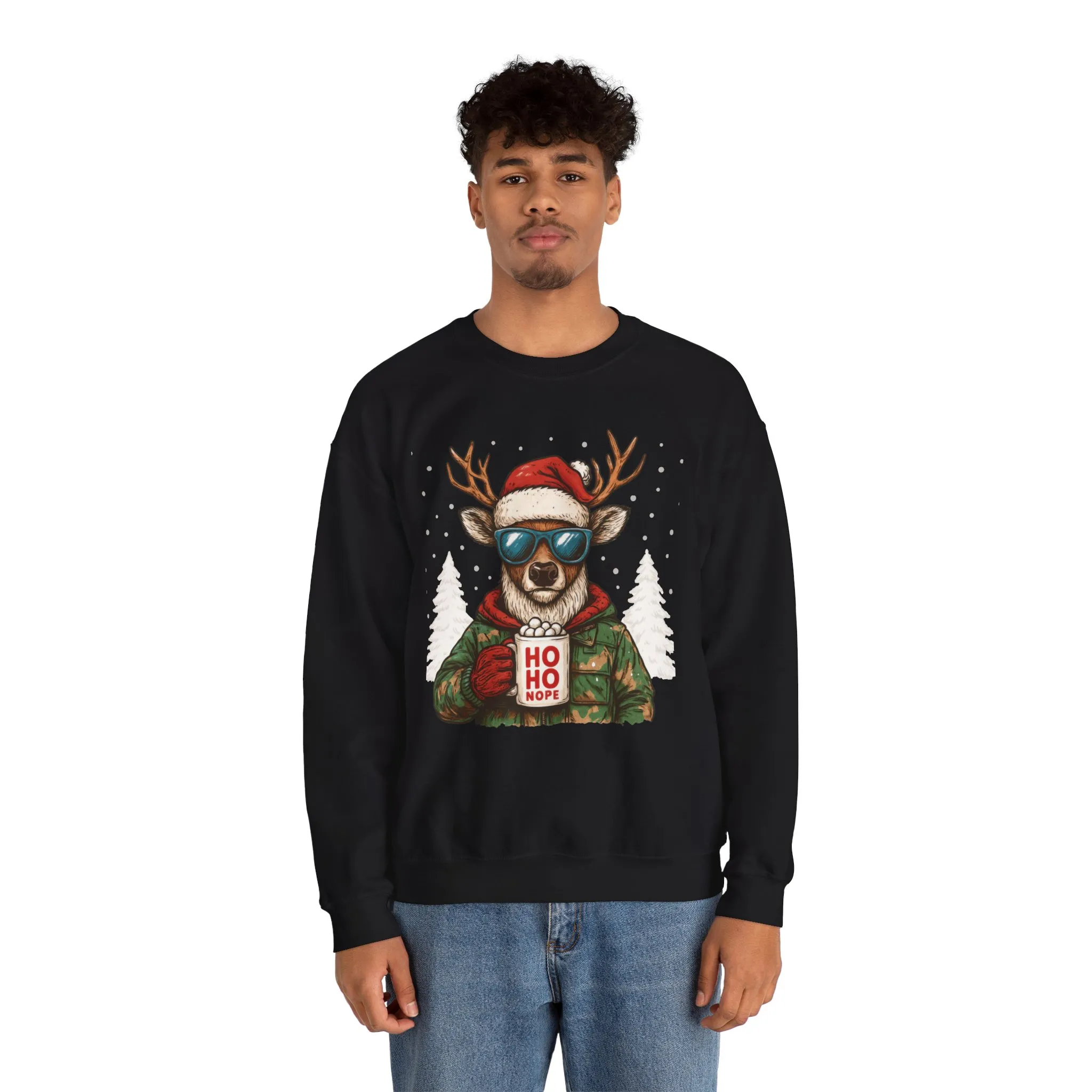 Men's HO HO NOPE Funny Christmas T-Shirt, Cool Reindeer Holiday Tee - Image 5