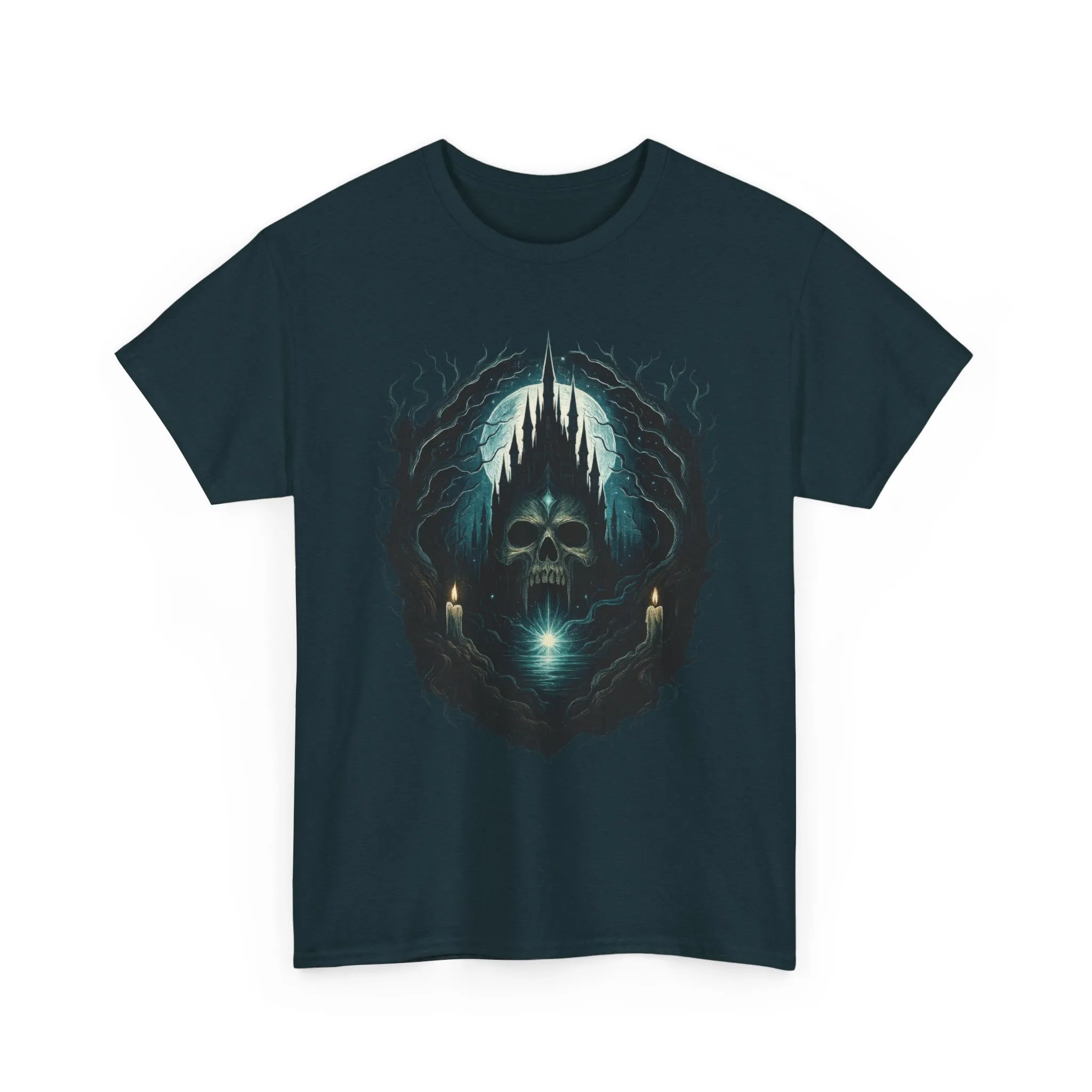 Gothic Skull Castle Men's T-Shirt, Dark Horror Haunted Night Graphic Tee, Halloween Shirt - Image 7