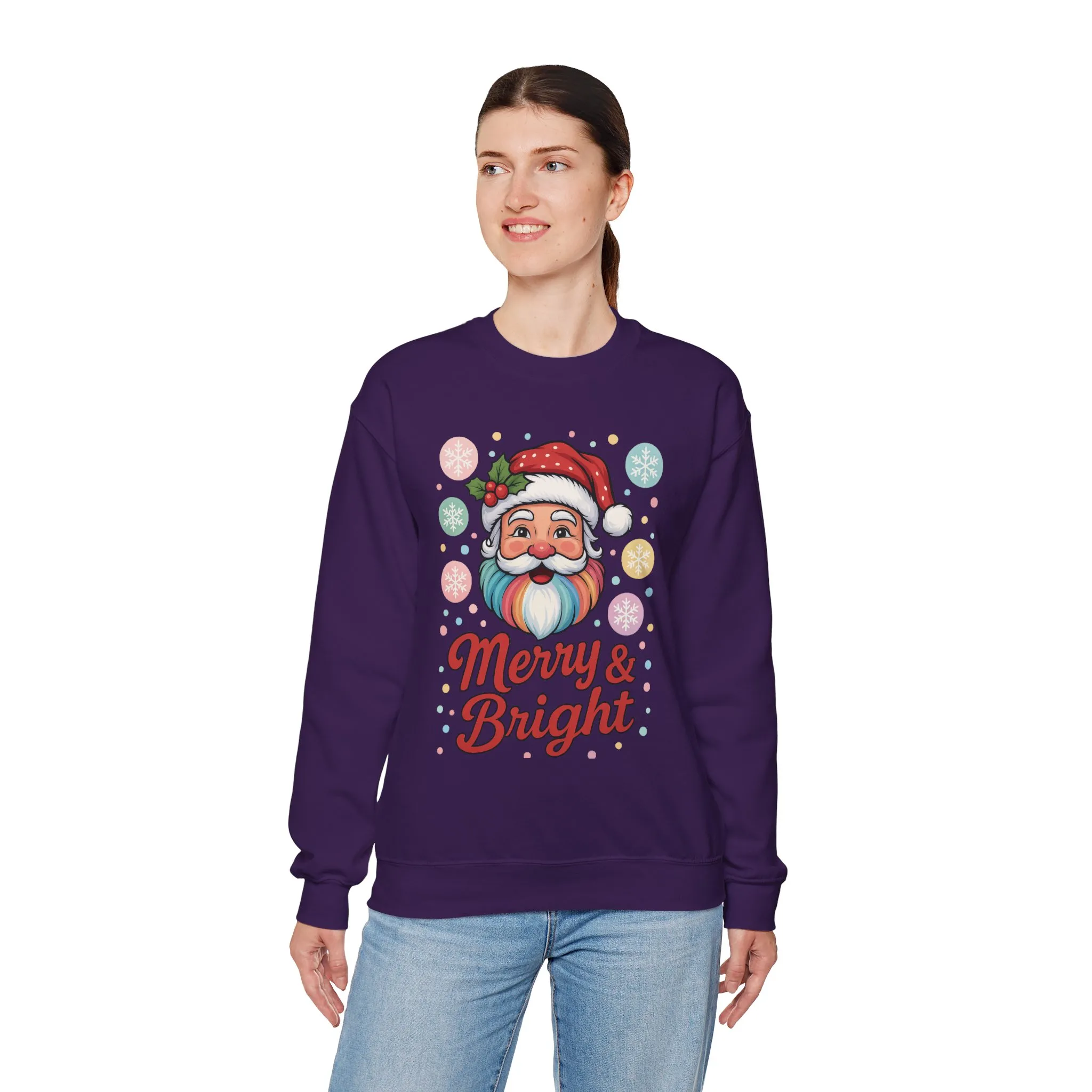 Merry - Bright Santa Christmas Sweatshirt, Retro Pastel Holiday Jumper, Cute Santa Sweater for Women - Image 24