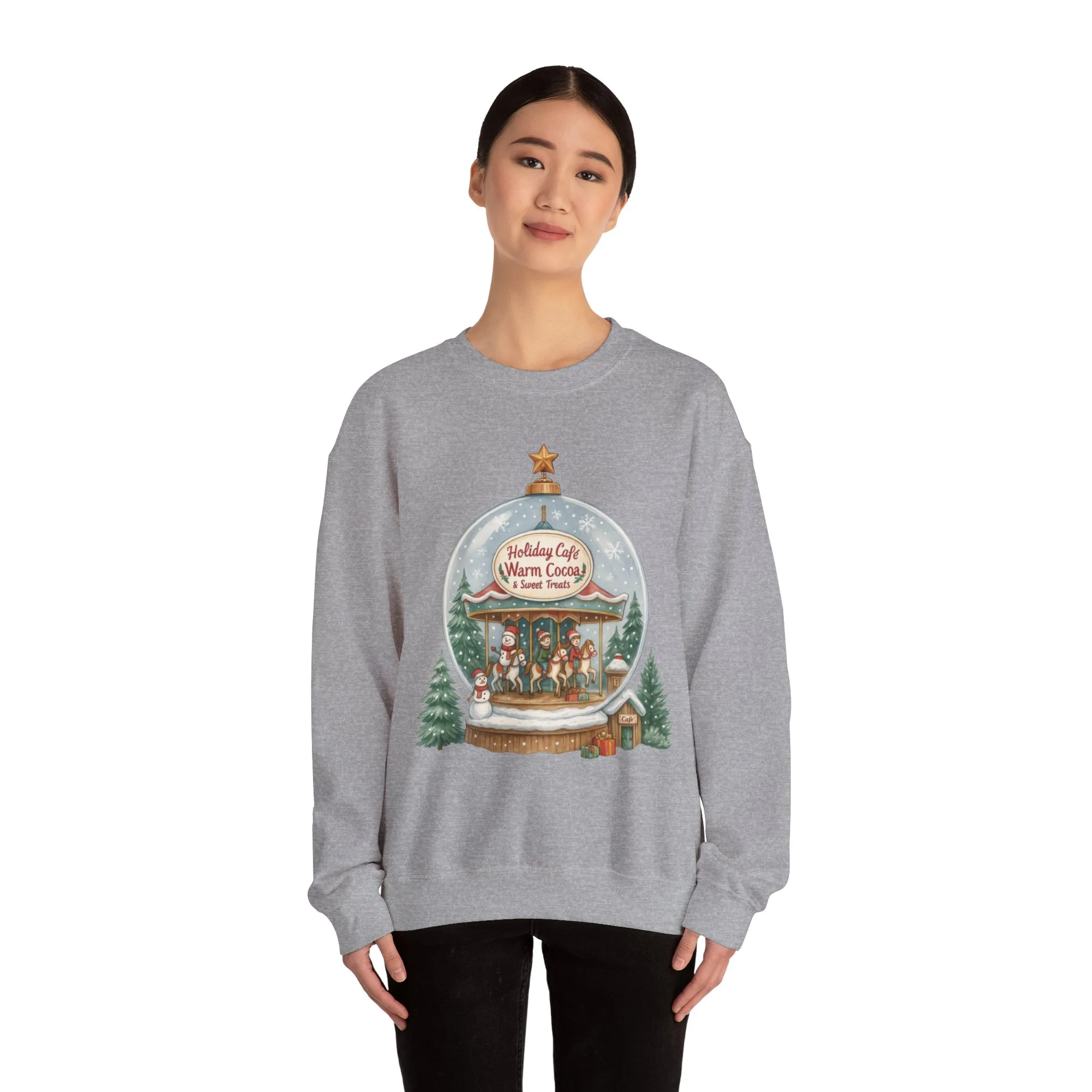 Holiday Café Christmas Sweatshirt, Warm Cocoa Snow Globe Pullover - Image 11