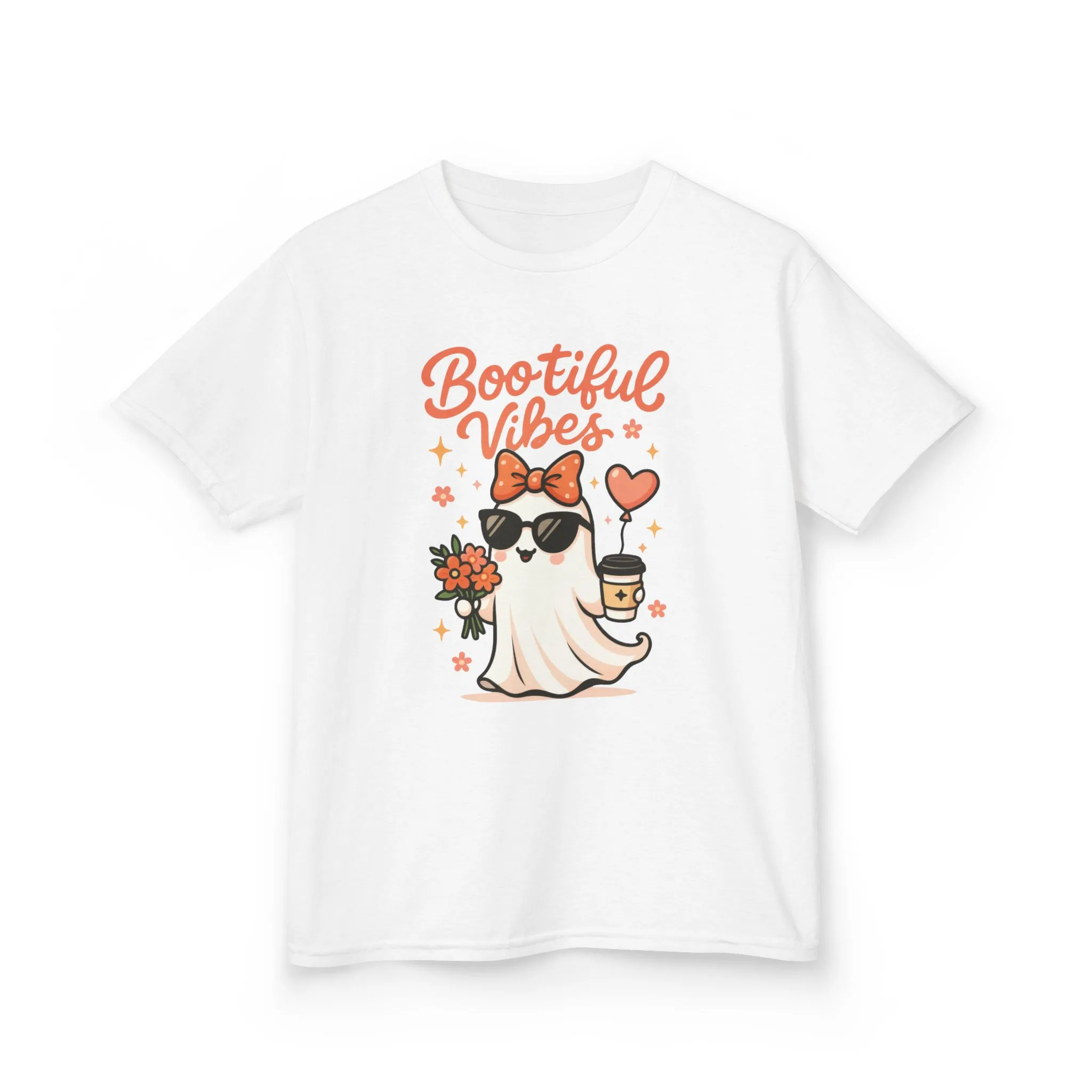 Girls Halloween Ghost T-Shirt, Cute Bootiful Vibes Tee for Kids, Fun Spooky Season Shirt, Tween Girl Outfit Gift, Kids Heavy Cotton™ Tee - Image 3