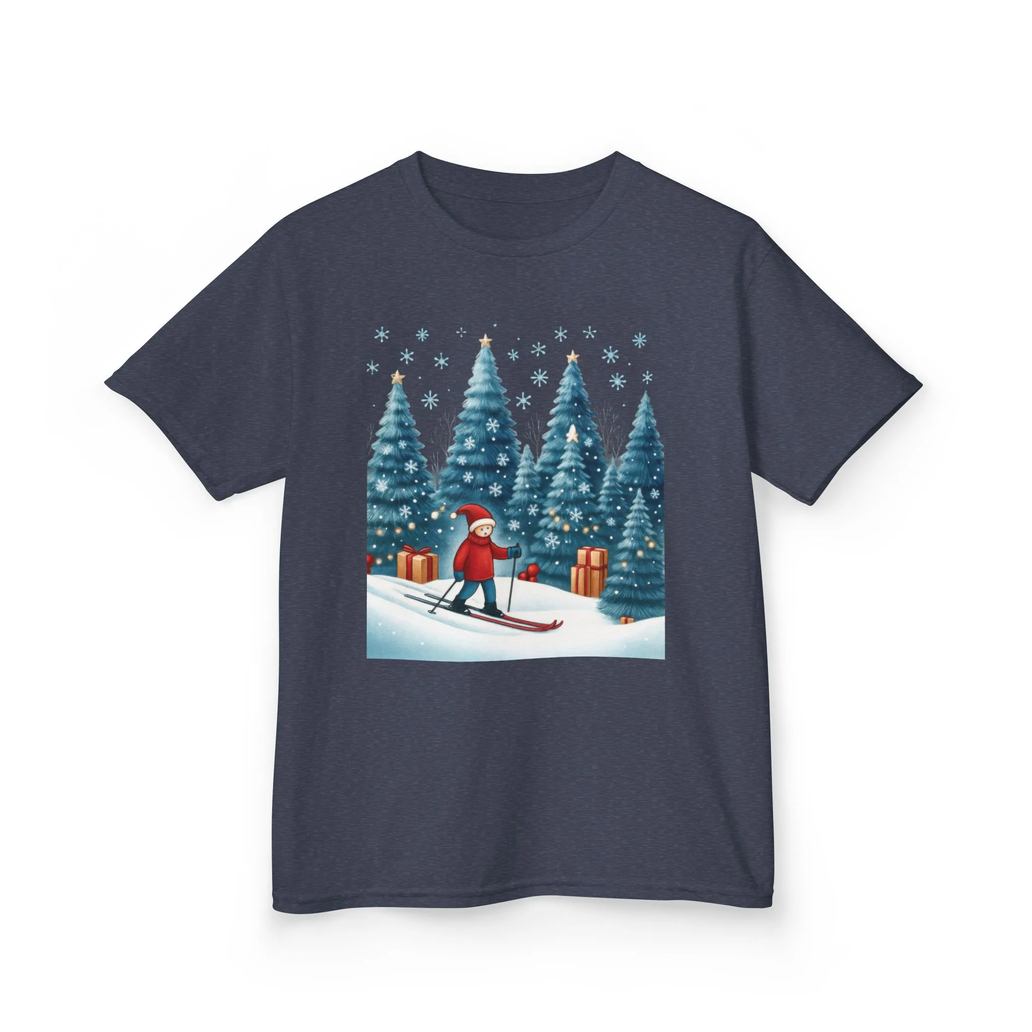 Kids Christmas Skiing T-Shirt, Cute Winter Holiday Graphic Tee, Kids Heavy Cotton™ Tee - Image 13