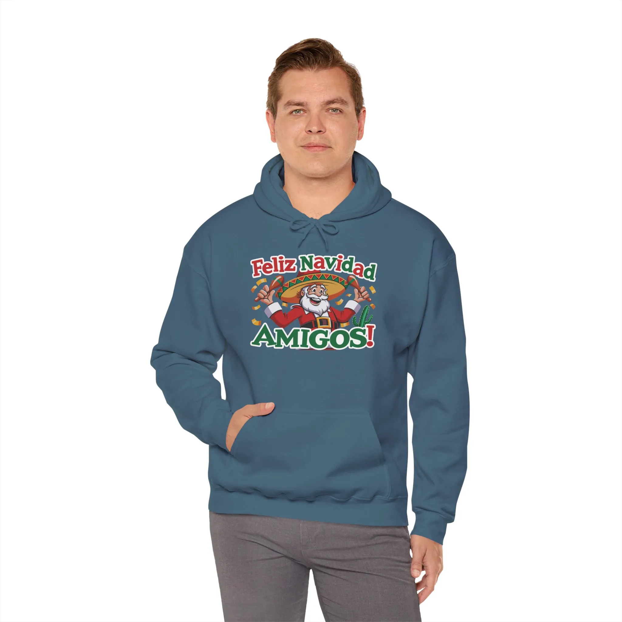 Feliz Navidad Amigos Hoodie, Funny Mexican Santa Christmas Hoodie, Latin Fiesta Holiday Sweatshirt for Men - Image 24