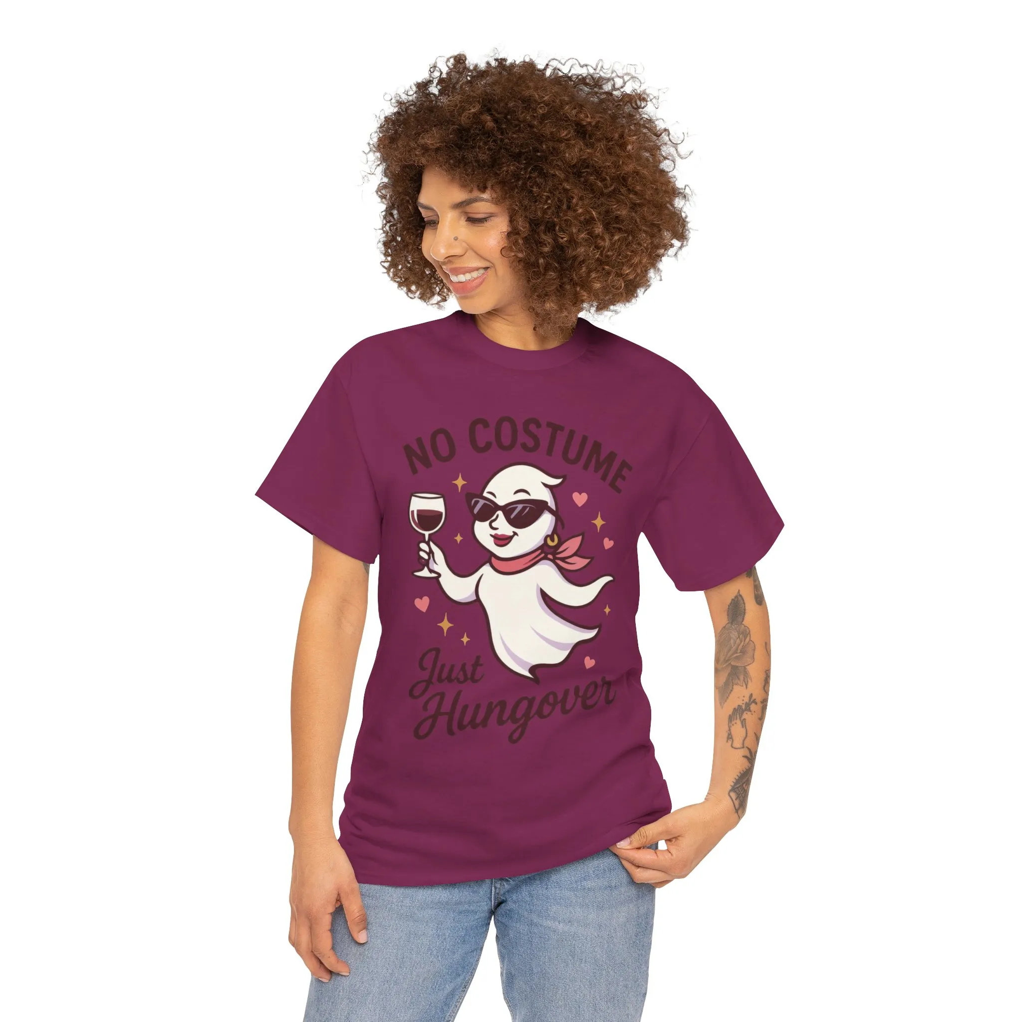 No Costume Just Hungover Women's T-Shirt, Funny Ghost Wine Halloween Party Graphic Tee - Image 26